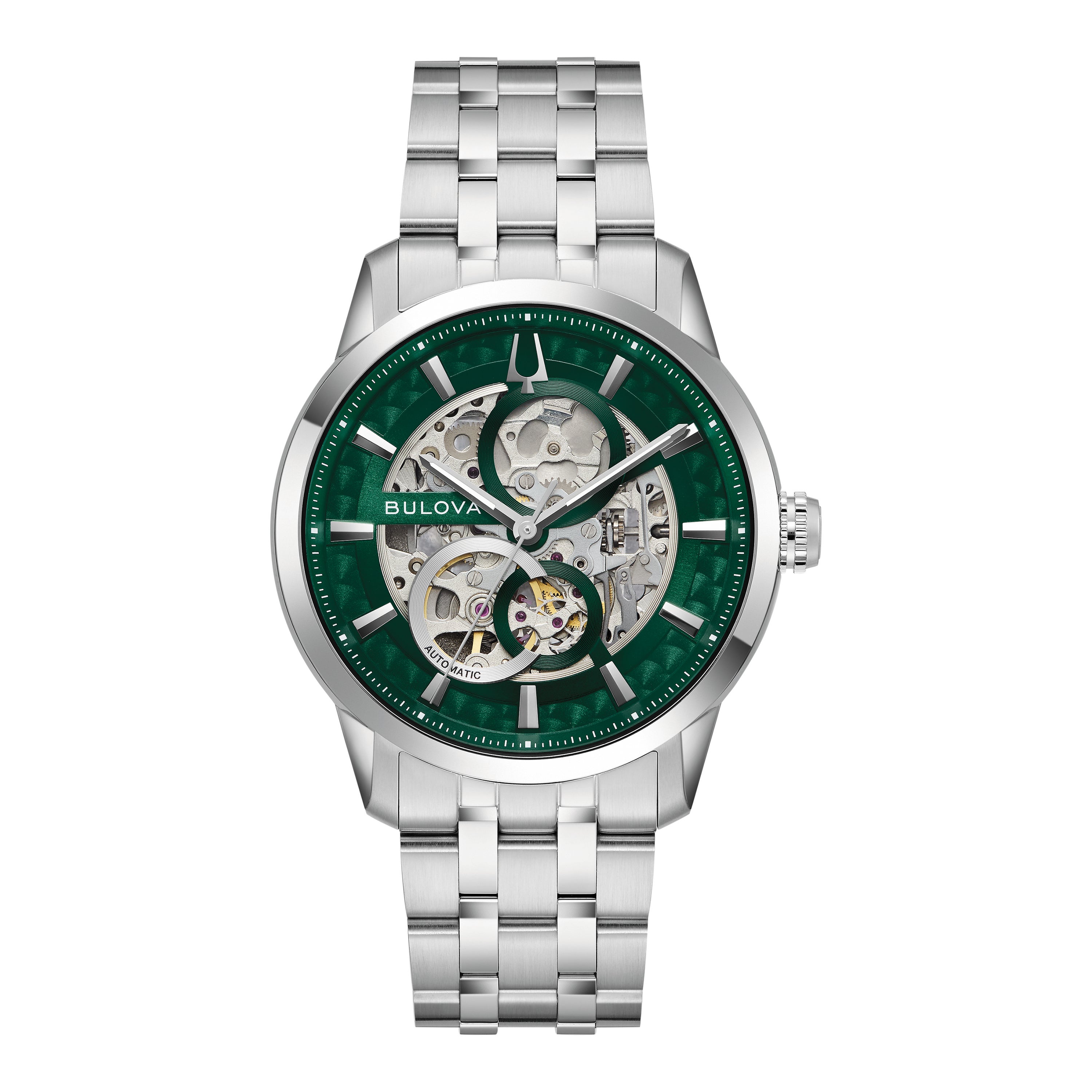 Mens Sutton Automatic Silver-Tone Stainless Steel Watch Green Dial
