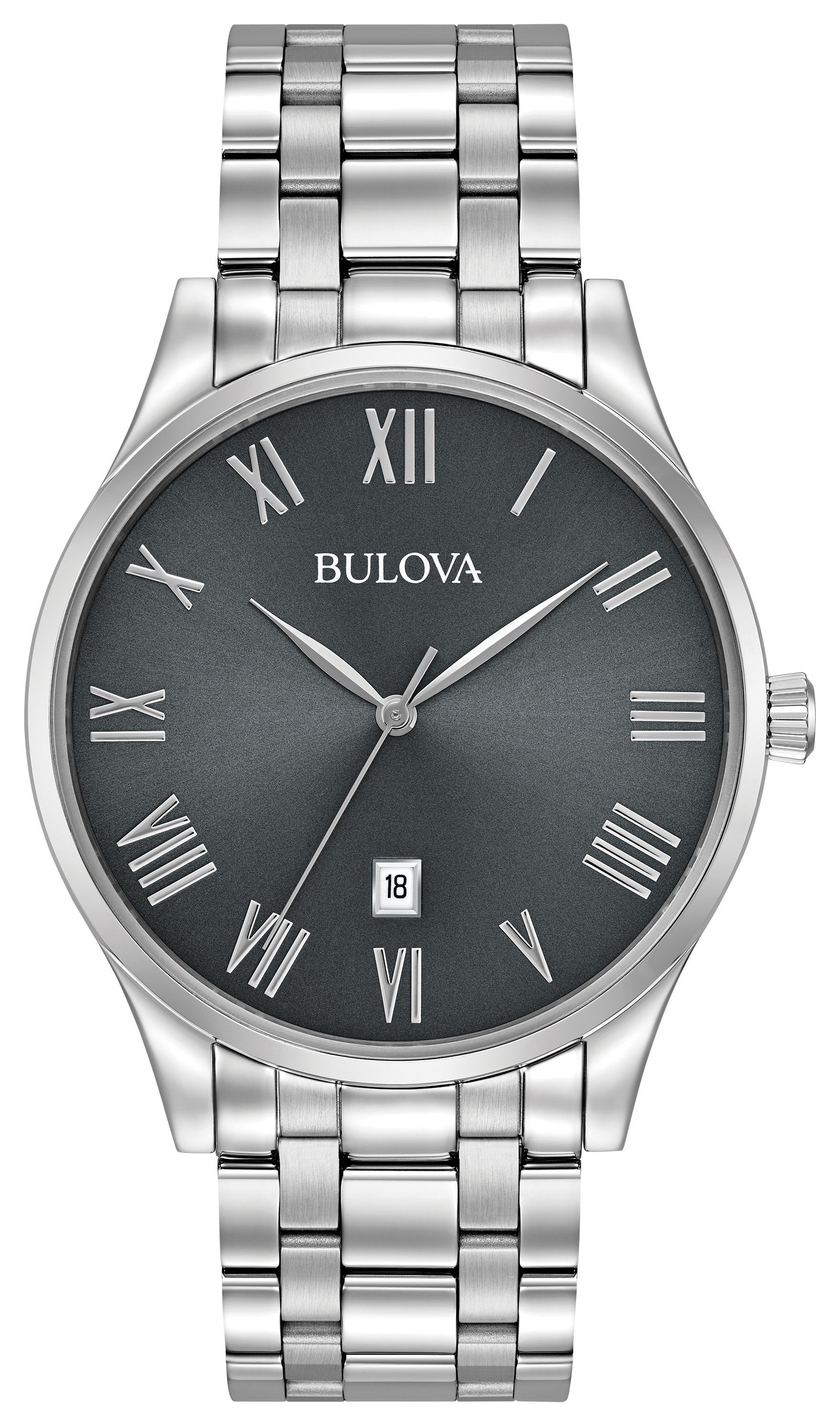 Men's Classic Silver-Tone Stainless Steel Watch, Gunmetal Dial