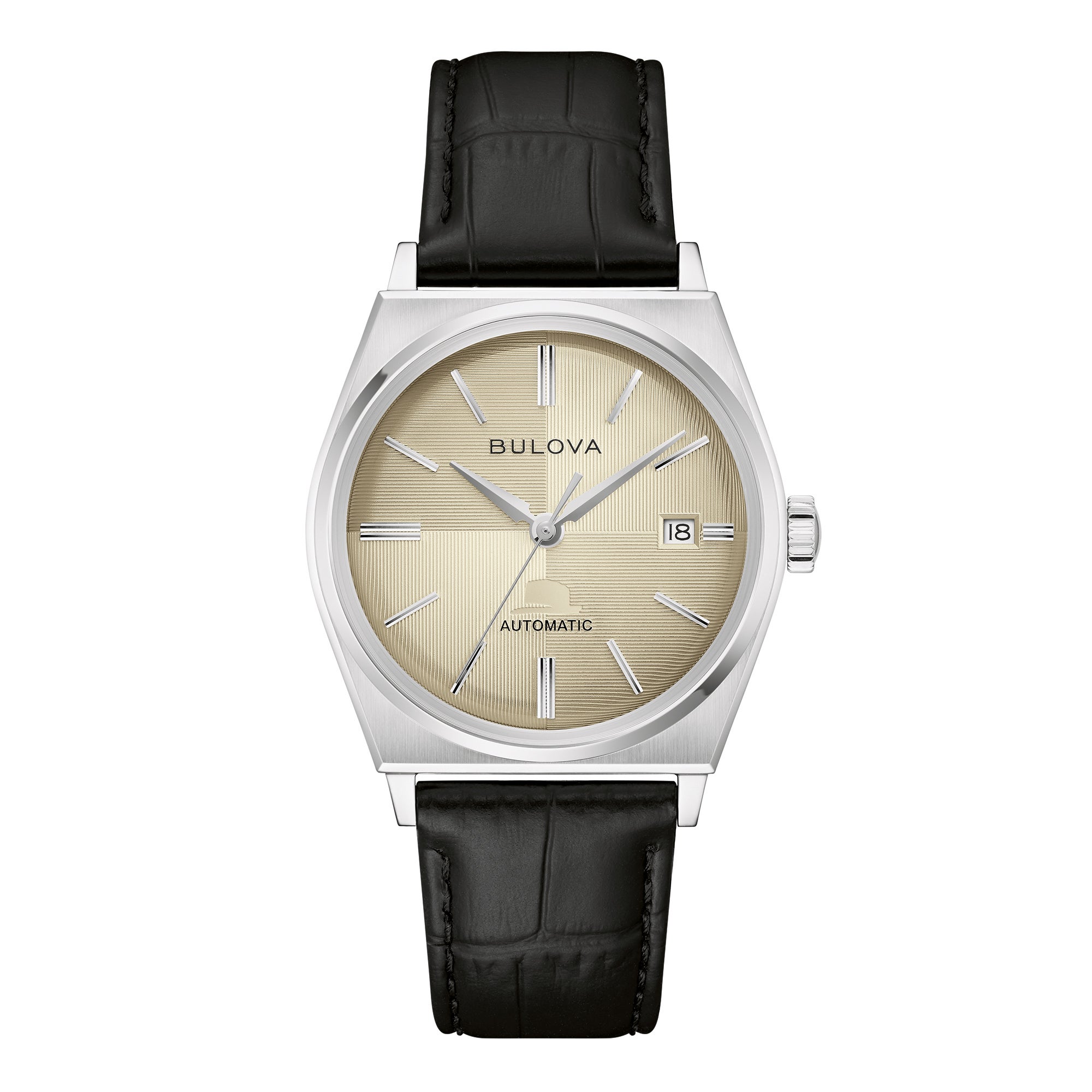 Mens Nothing But The Best Silver & Black Leather Strap Watch Beige Dial
