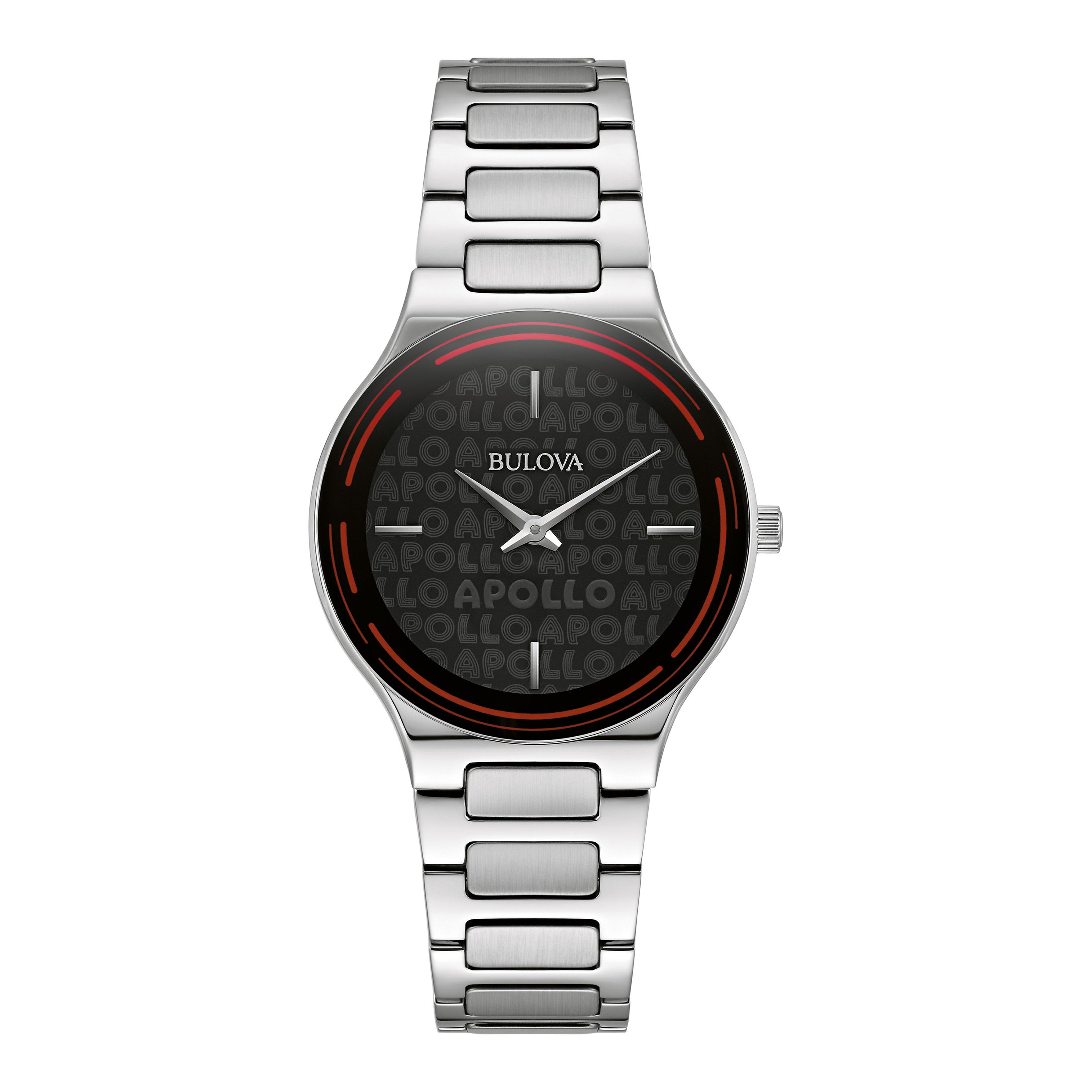 Ladies' Apollo Silver-Tone Stainless Steel Watch, Black Marquee Dial