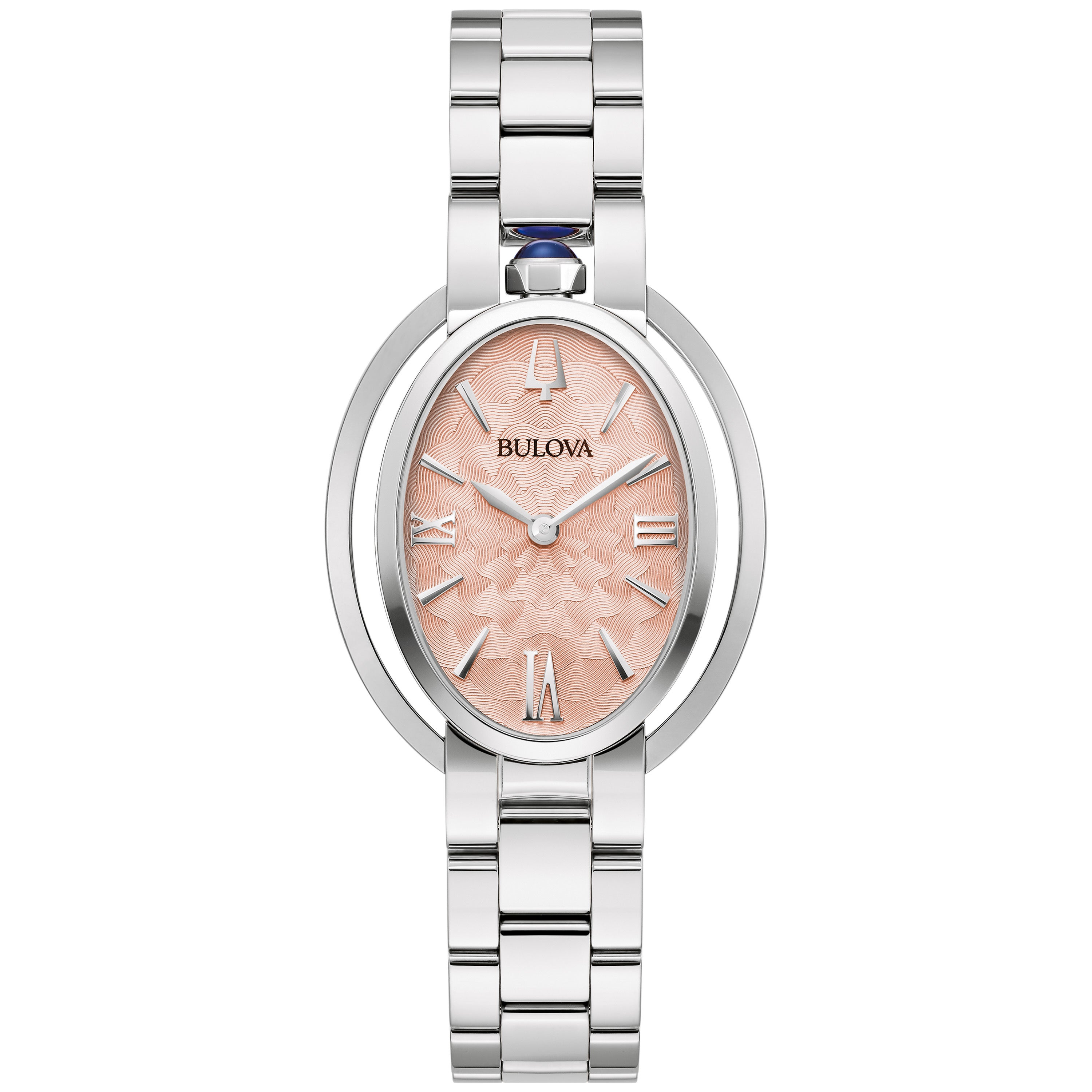 Ladies' Rubaiyat Silver-Tone Stainless Steel Oval Watch, Salmon Dial