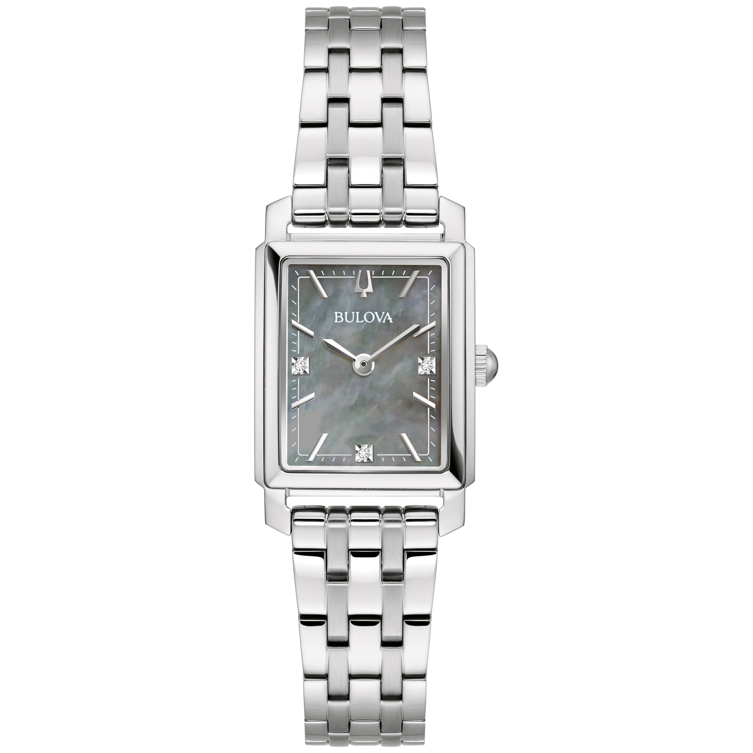 Ladies' Sutton Silver-Tone Stainless Steel Rectangle Watch, Gray MOP Dial