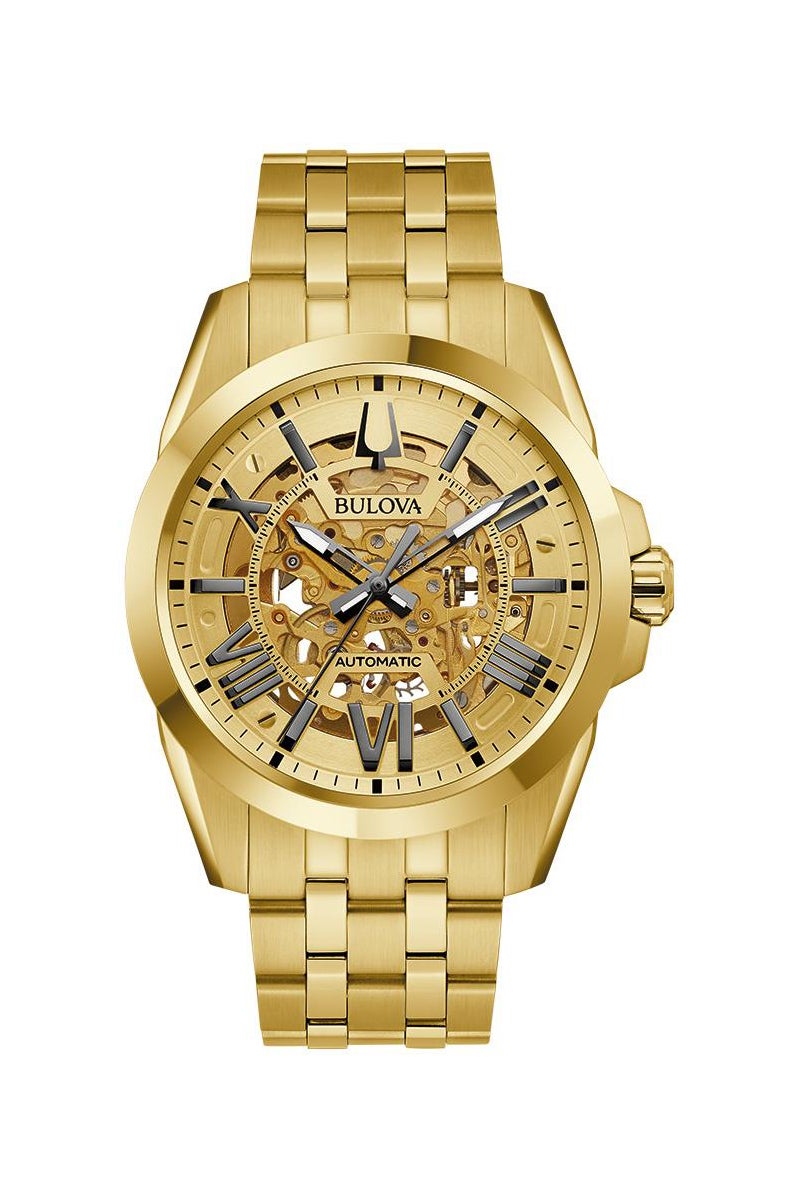 Mens Sutton Automatic Gold-Tone Watch Skeleton Dial