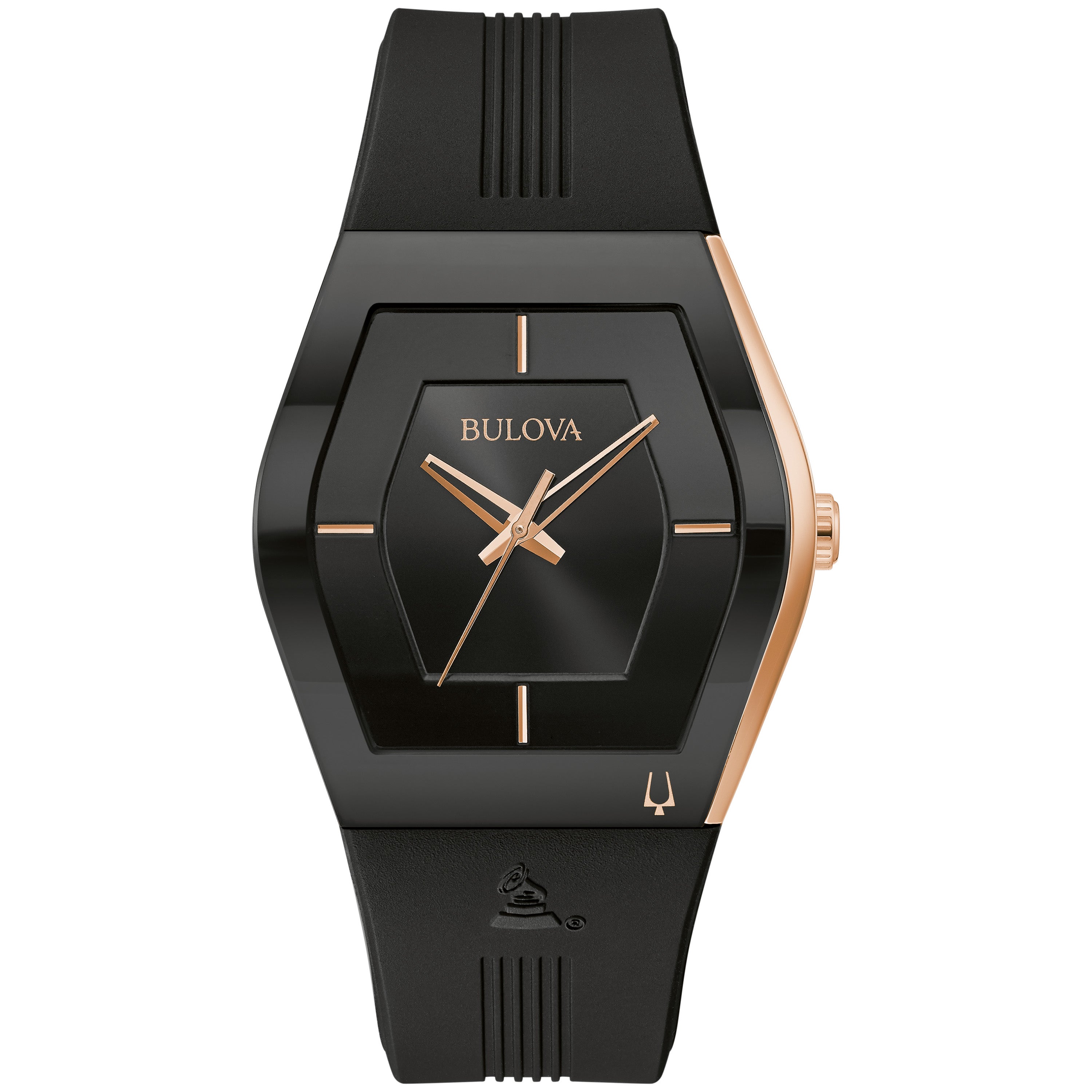 Men's Gemini Latin GRAMMY Black & Rose Gold Silicone Strap Watch, Black Dial