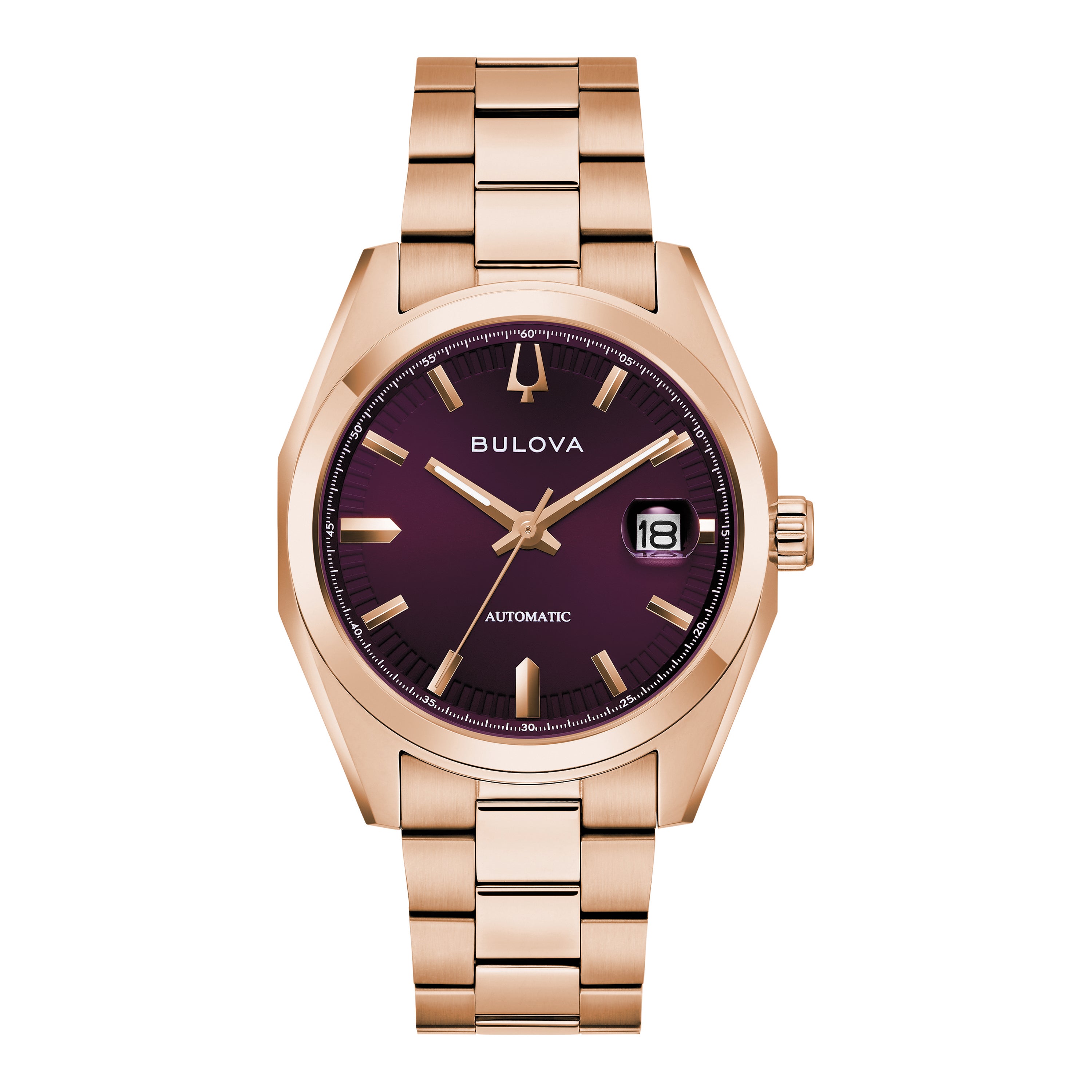 Mens Surveyor Automatic Rose Gold-Tone Stainless Steel Watch Aubergine Dial