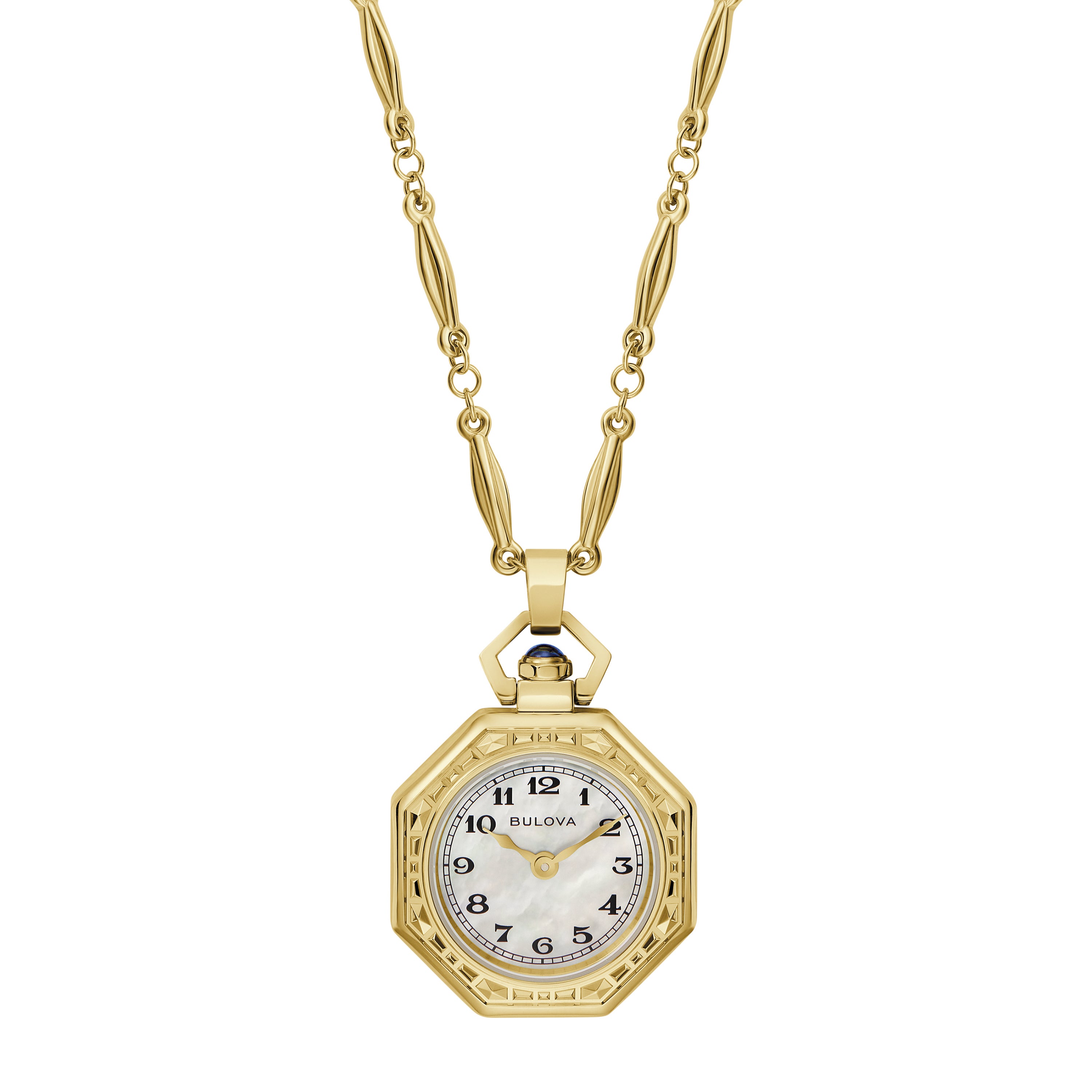 Ladies Rubaiyat Gold-Tone Stainless Steel Watch Pendant Necklace White MOP Dial