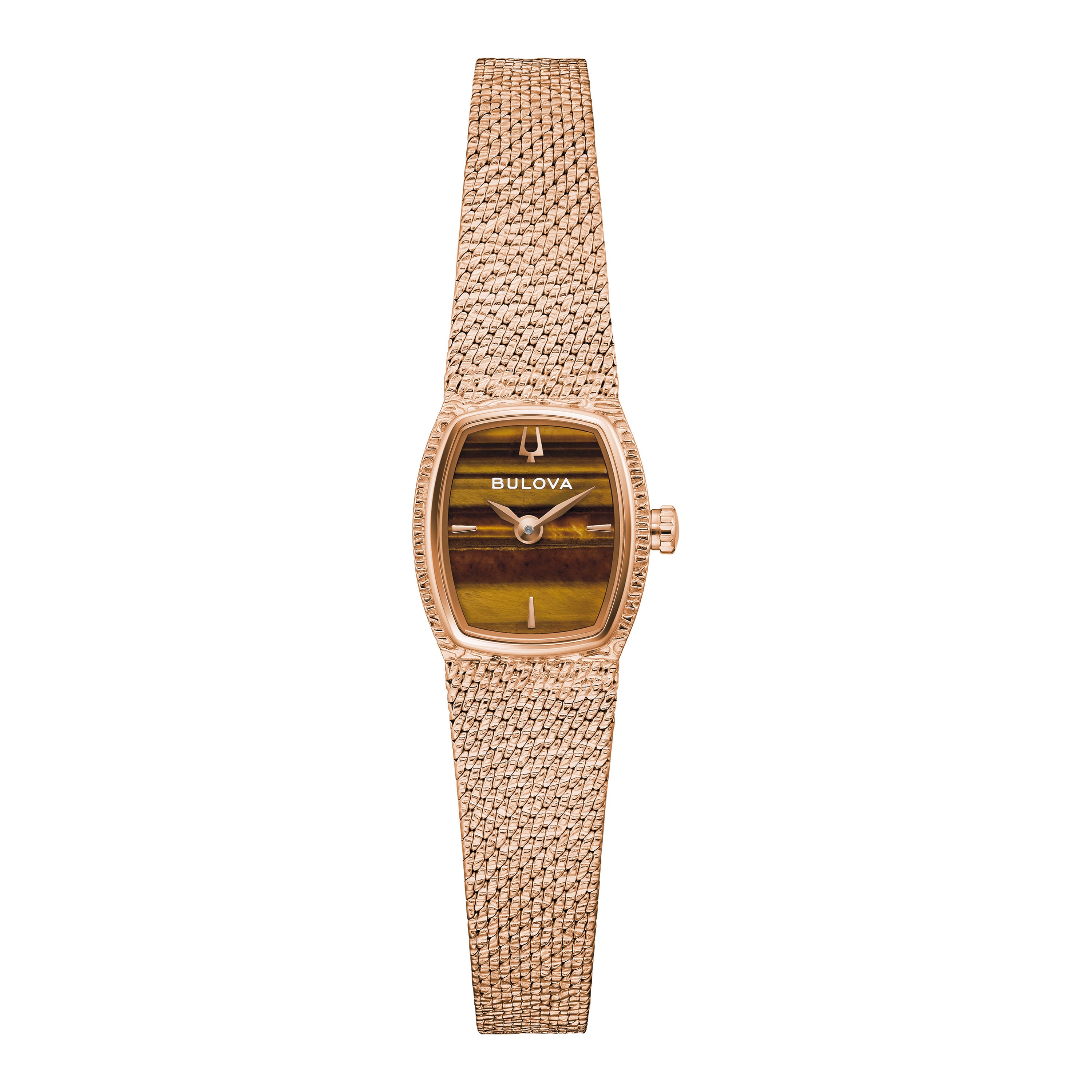Ladies Goddess of Time Rose Gold-Tone SS Mesh Watch Tigers Eye Dial