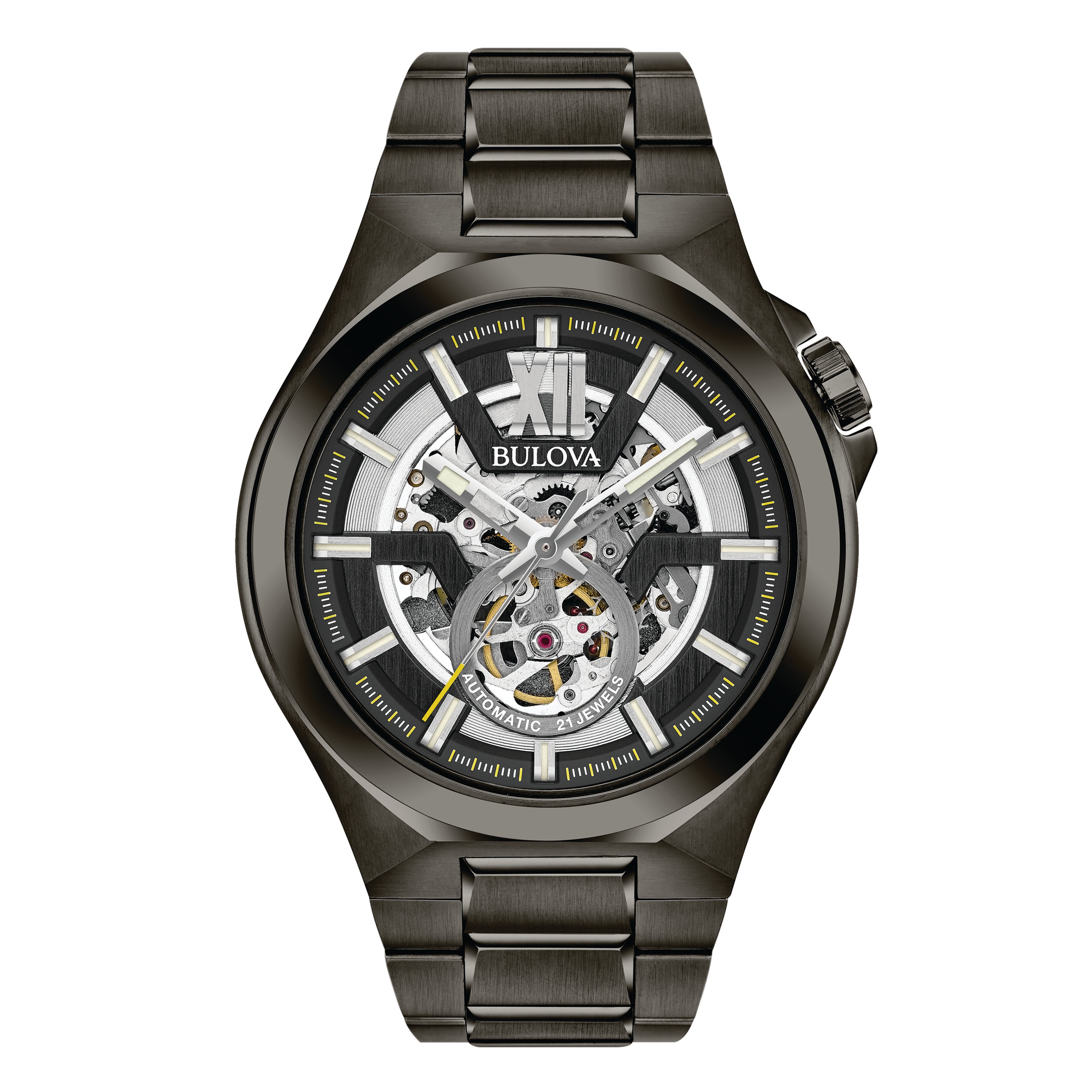 Men's Maquina Automatic Gunmetal IP Stainless Steel Watch, Black Skeleton Dial