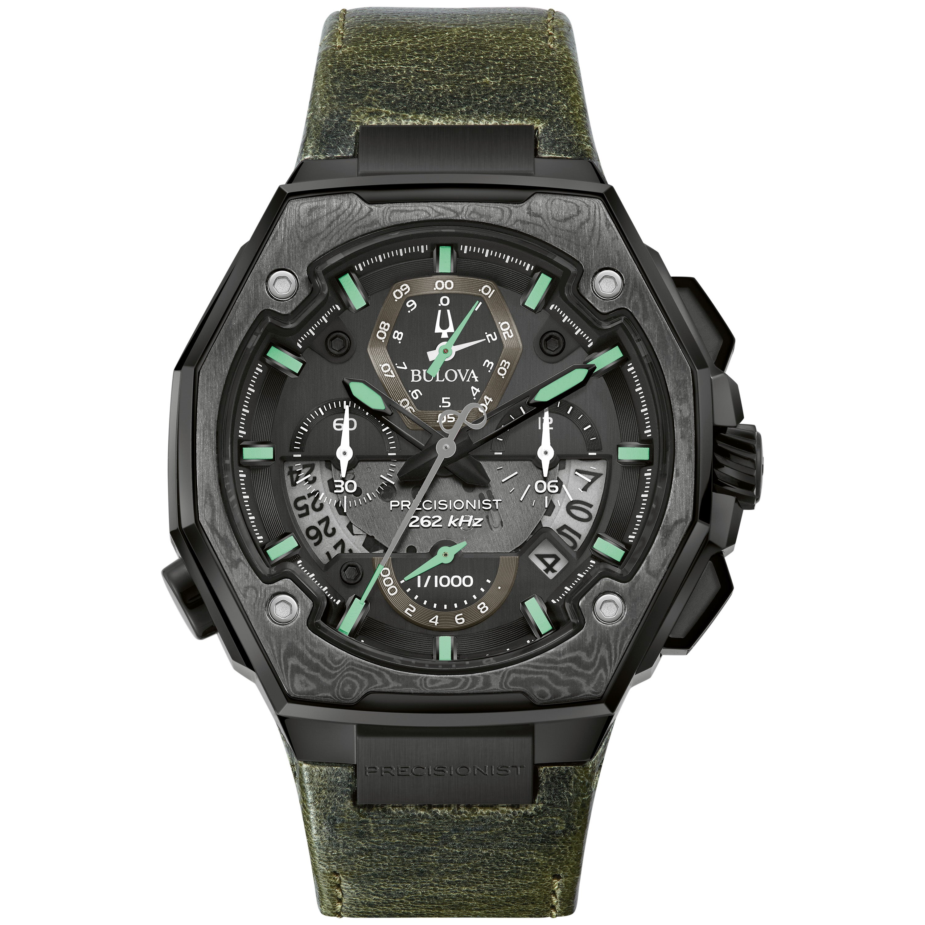 Men's Series X SE Precisionist Chronograph Green Leather Strap Watch, Black Dial