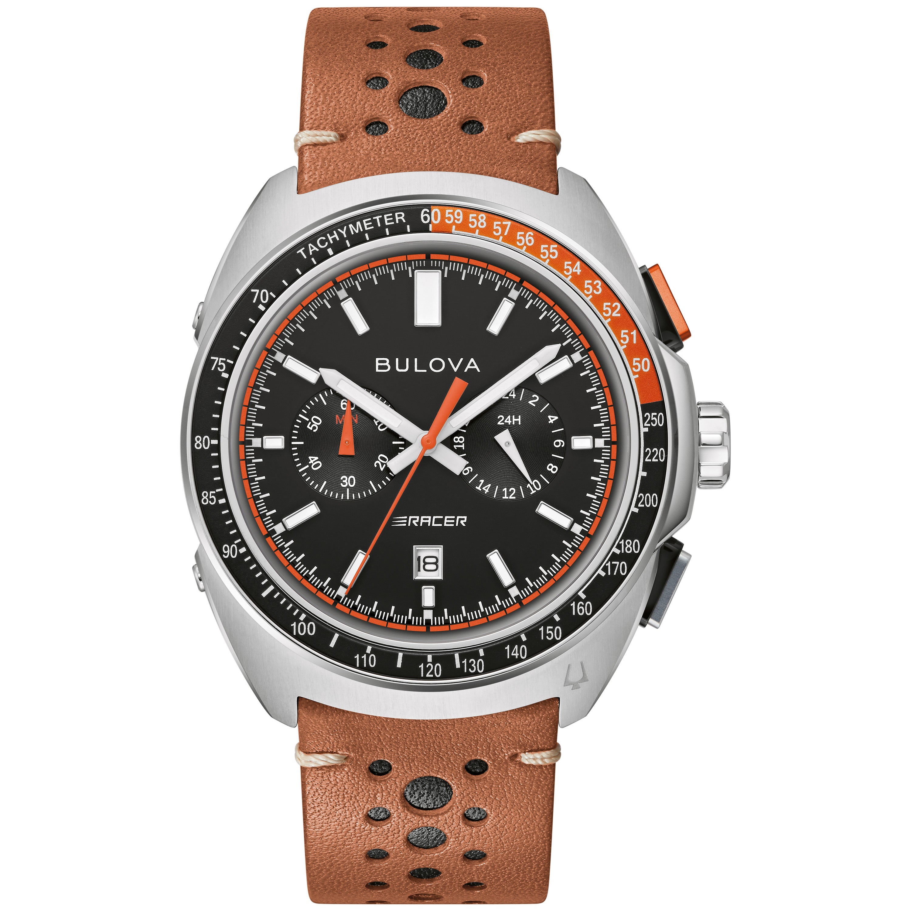 Men's Racer Chronograph Brown Leather Strap Watch, Black Dial