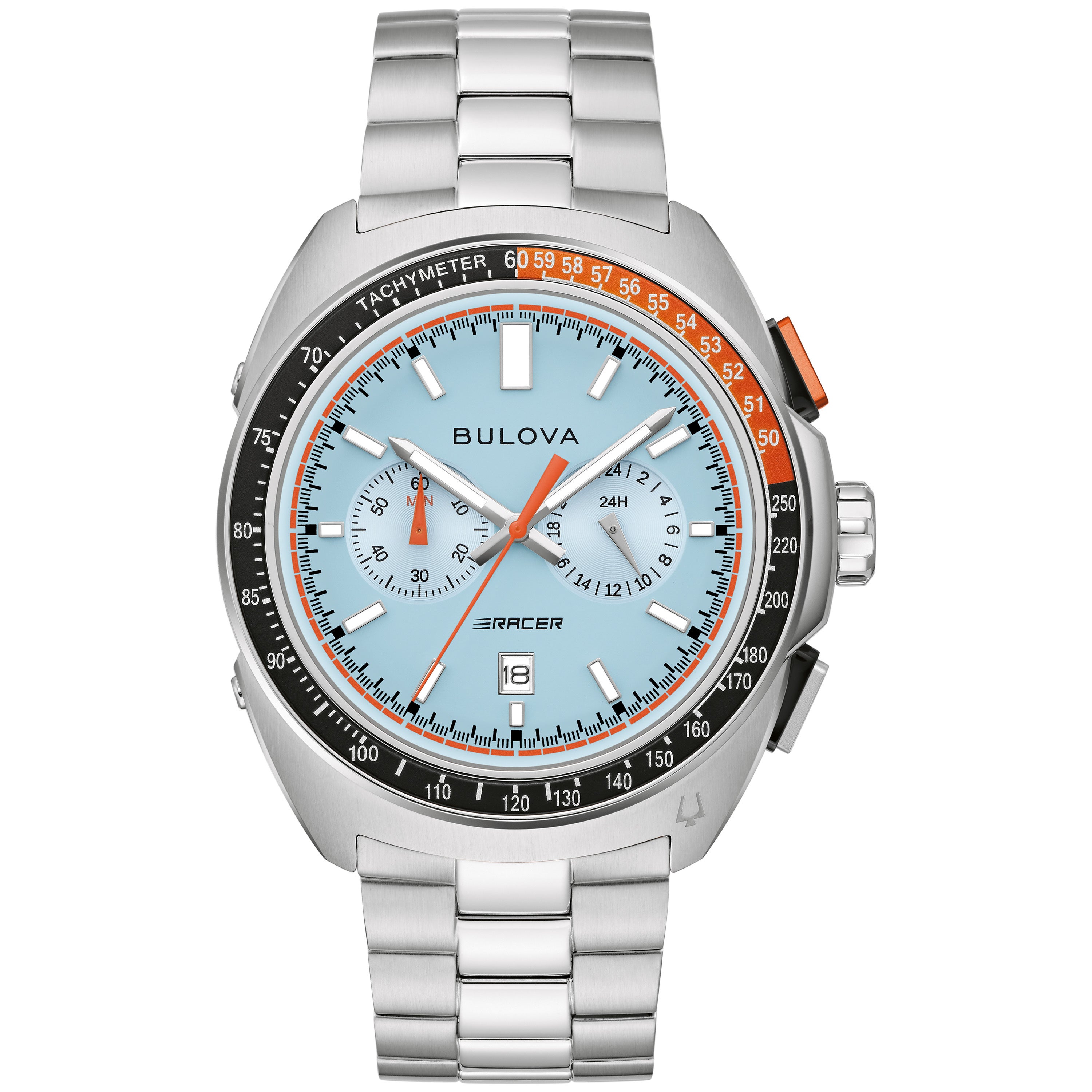 Mens Racer Chronograph Silver-Tone Stainles Steel Watch Blue Dial