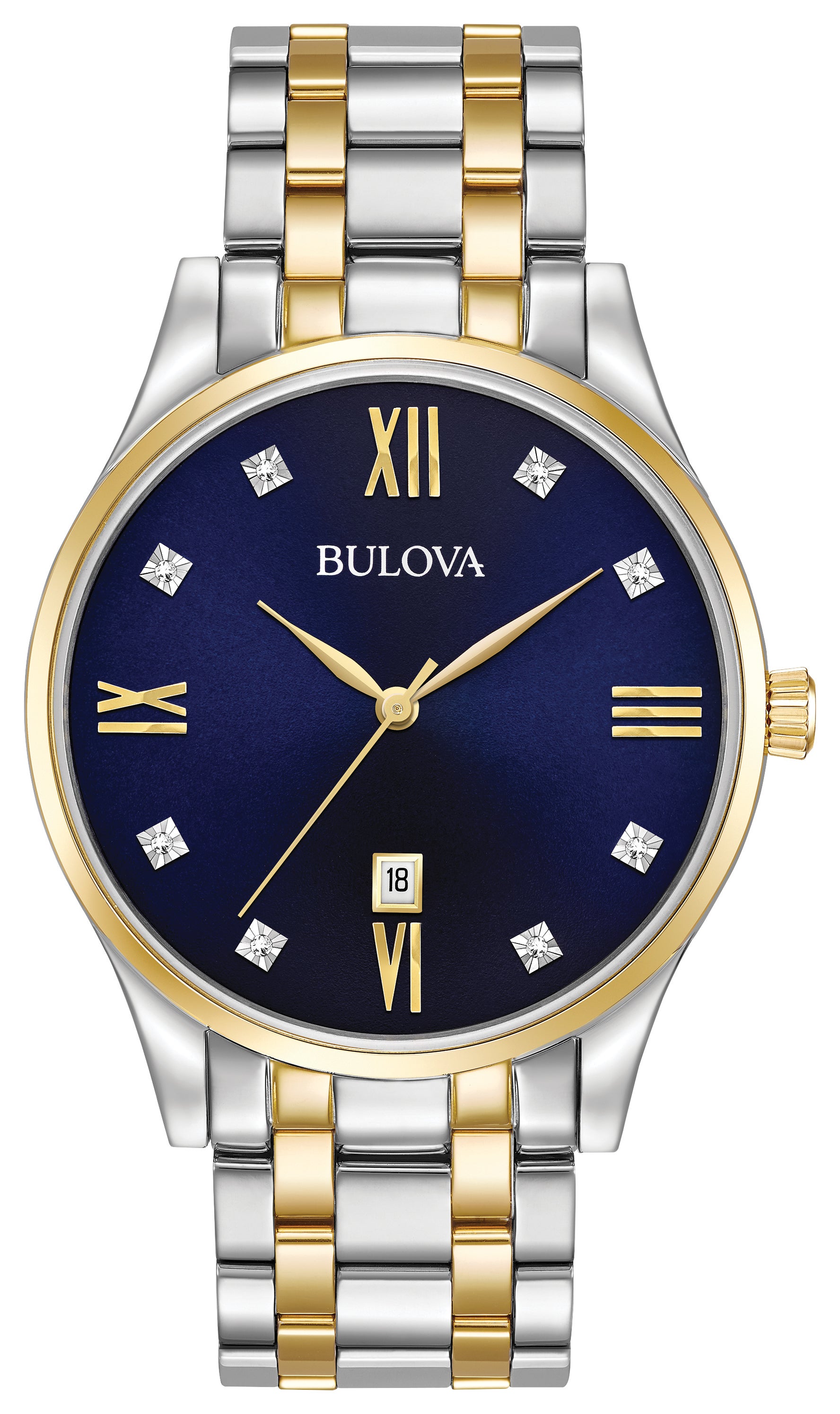 Mens Diamond Two-Tone Stainless Steel Watch Dark Blue Dial