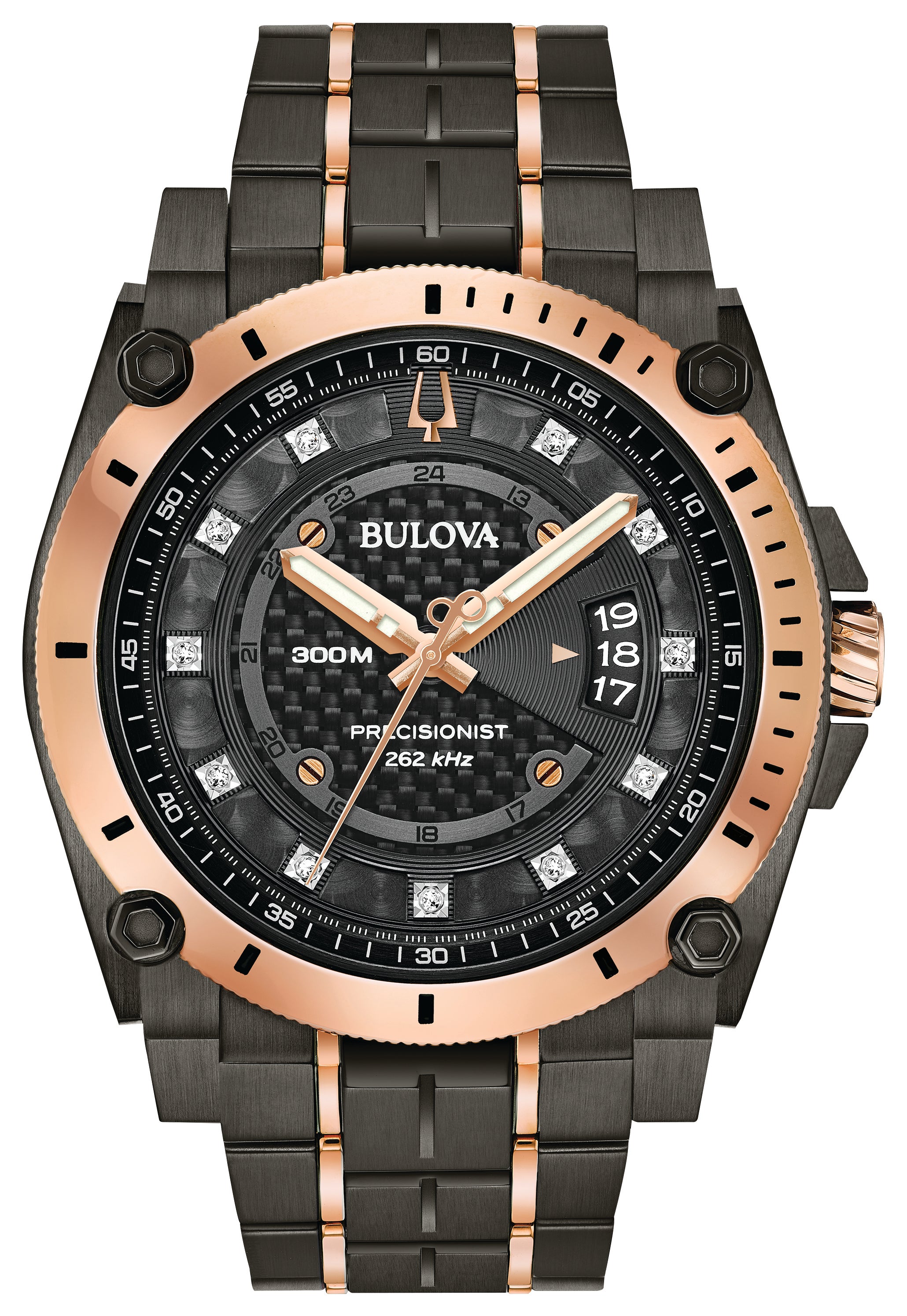 Mens Precisionist Gry & Rse Gld Diamond Watch Blk/Gry Dial