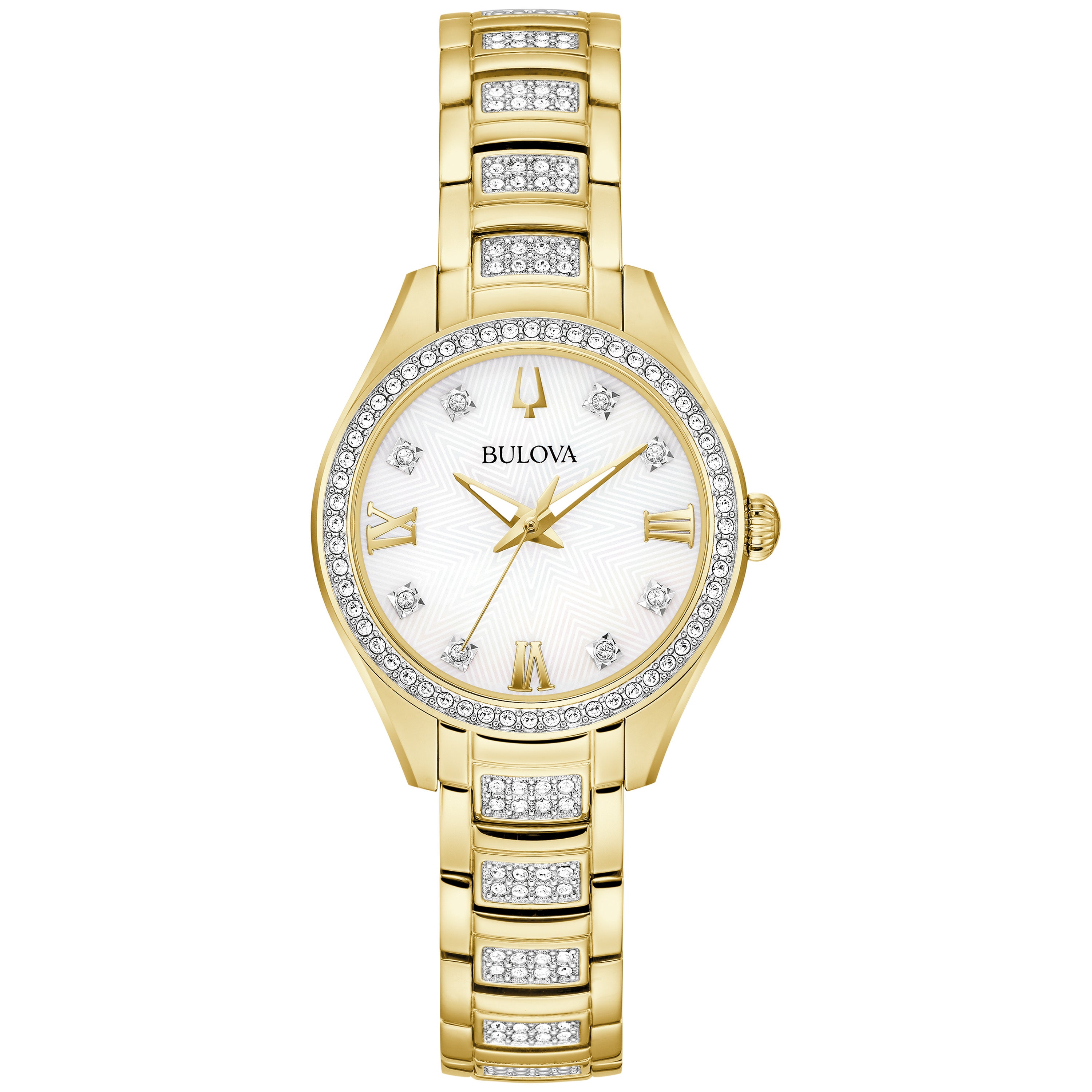 Ladies' Crystal Gold-Tone Stainless Steel Watch, Mother-of-Pearl Dial