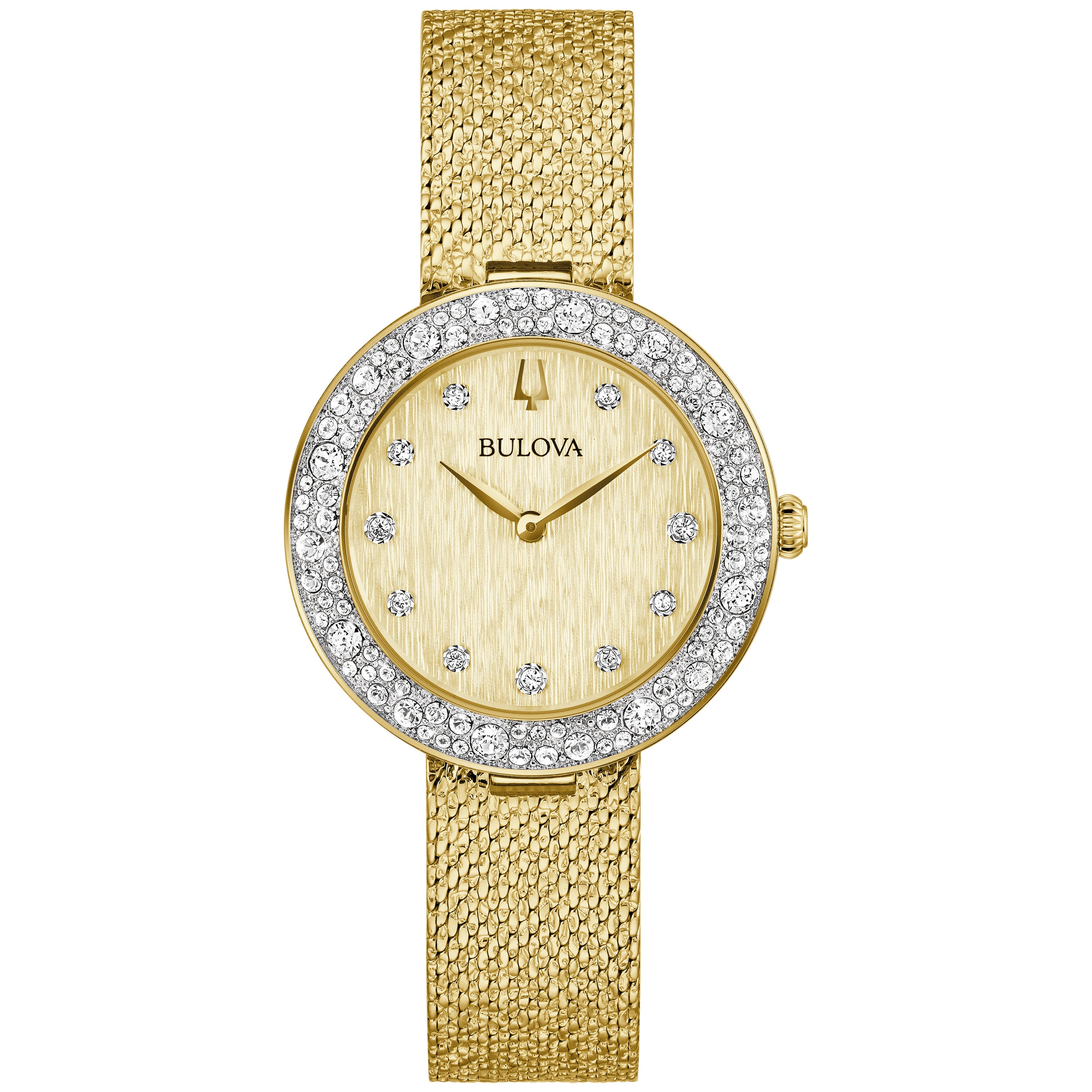 Ladies' Champagne Crystal Gold-Tone Mesh Strap Watch, Gold Dial