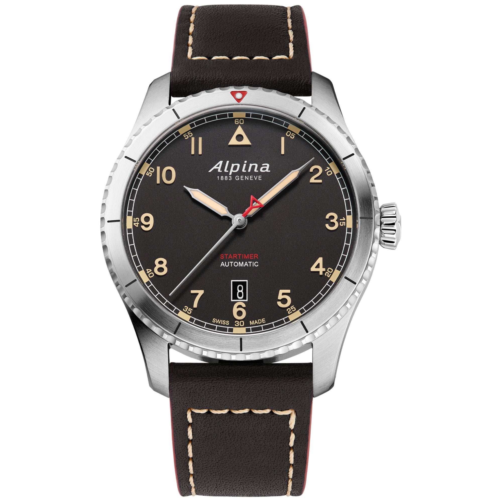 Men's Startimer Pilot Automatic Black Leather Strap Watch, Black Dial