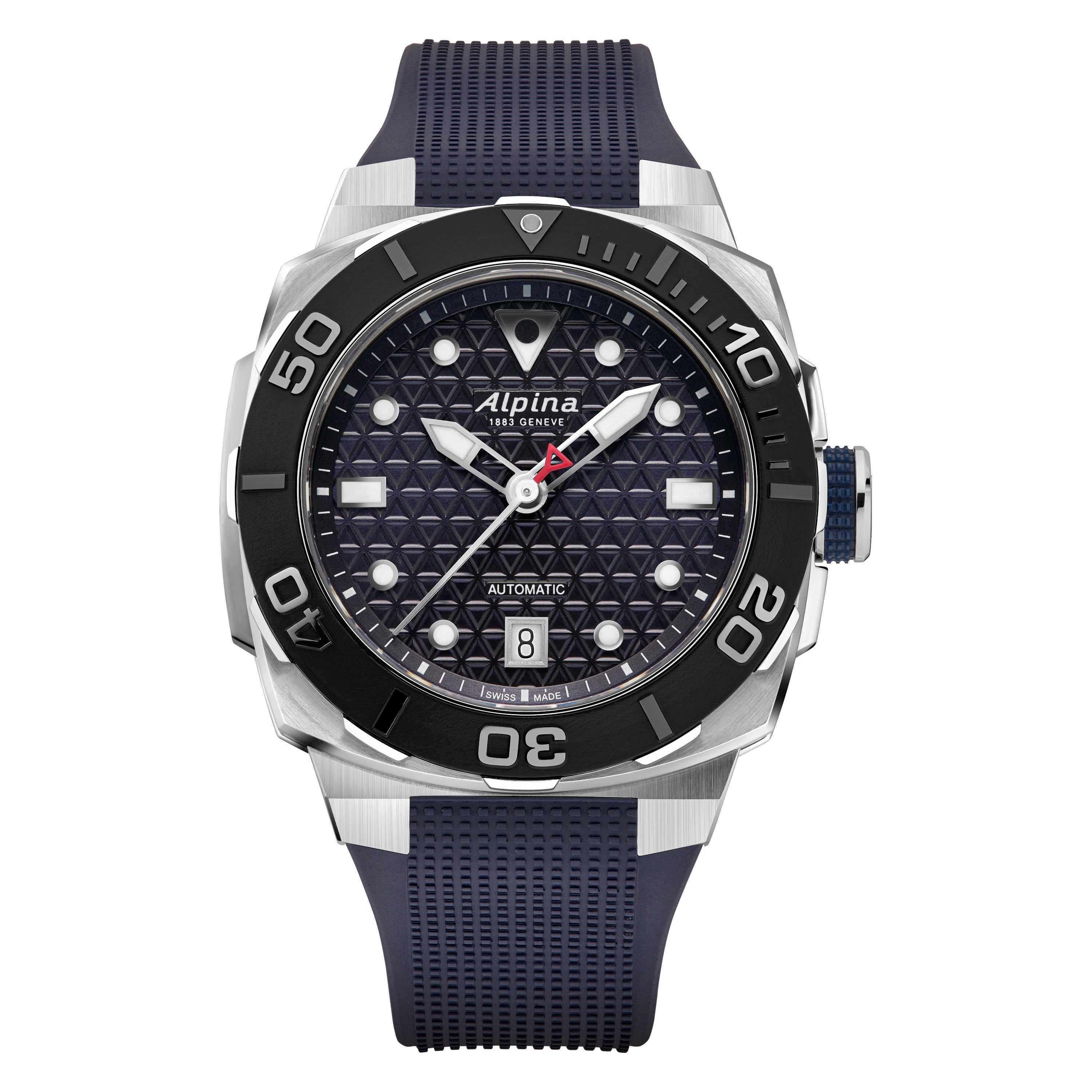 Mens Seastrong Diver Extreme Automatic Navy Rubber Strap Watch Navy Dial