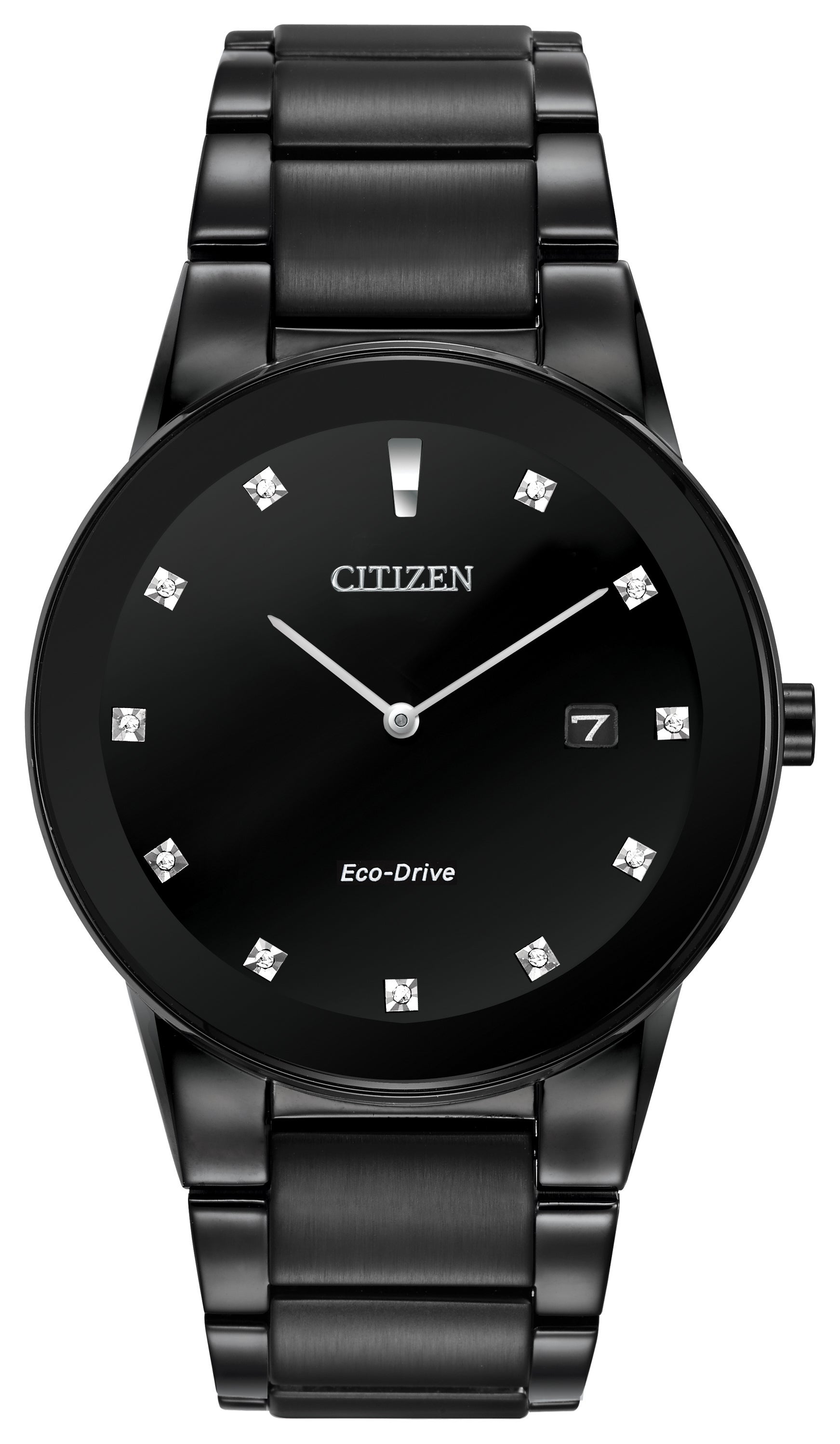 Men's Axiom Eco-Drive Black Ion-Plated Stainless Steel Diamond Watch, Black Dial