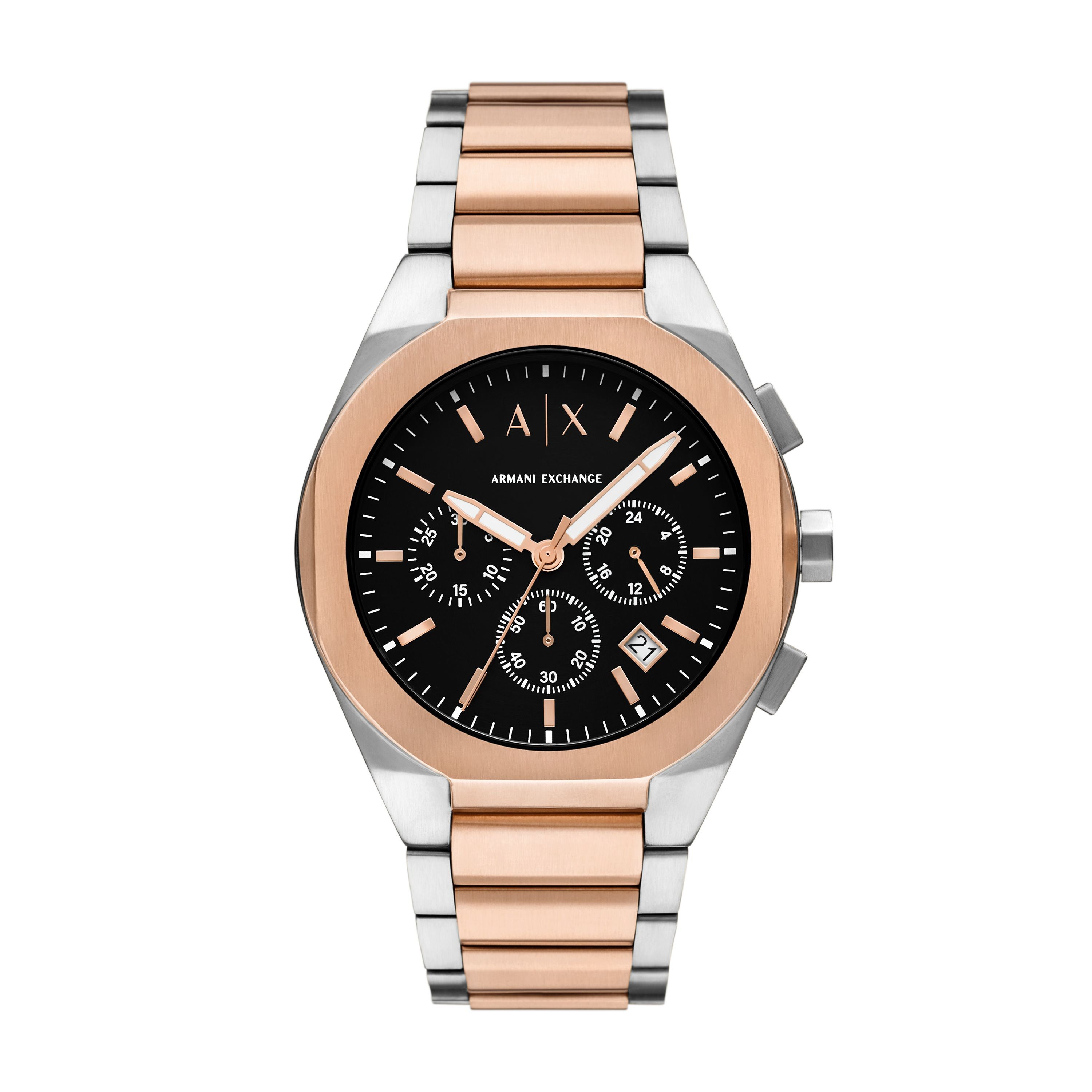 Mens Sync Chronograph 2-Tone Stainless Steel Watch Black Dial