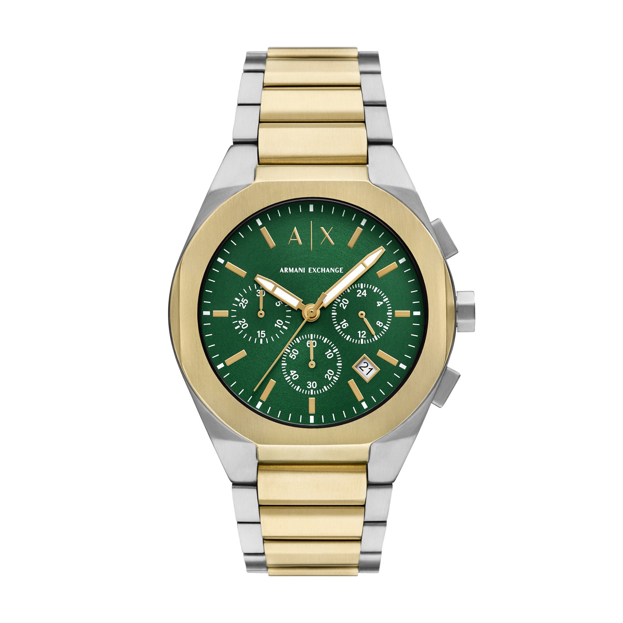 Mens Sync Chronograph Two-Tone Stainless Steel Watch Green Dial