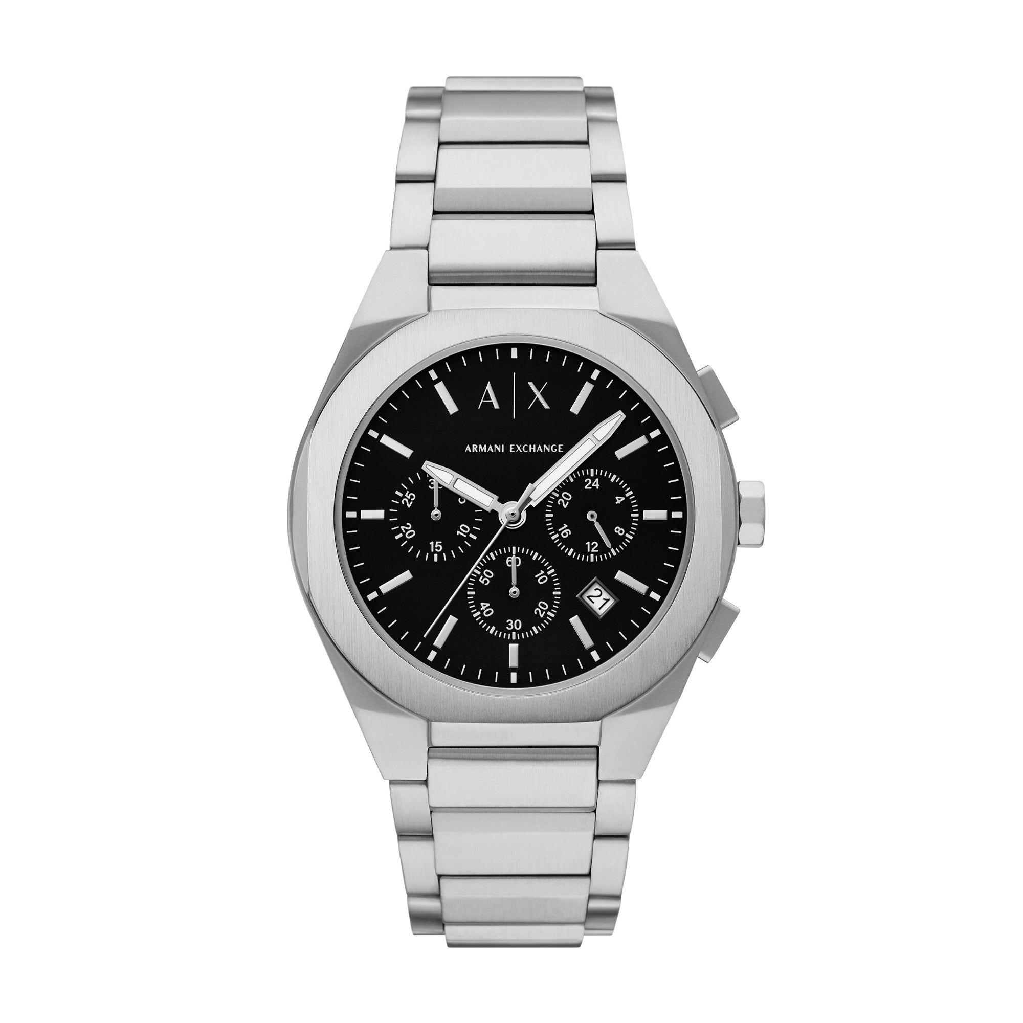 Mens Sync Chronograph Silver-Tone Stainless Steel Watch Black Dial