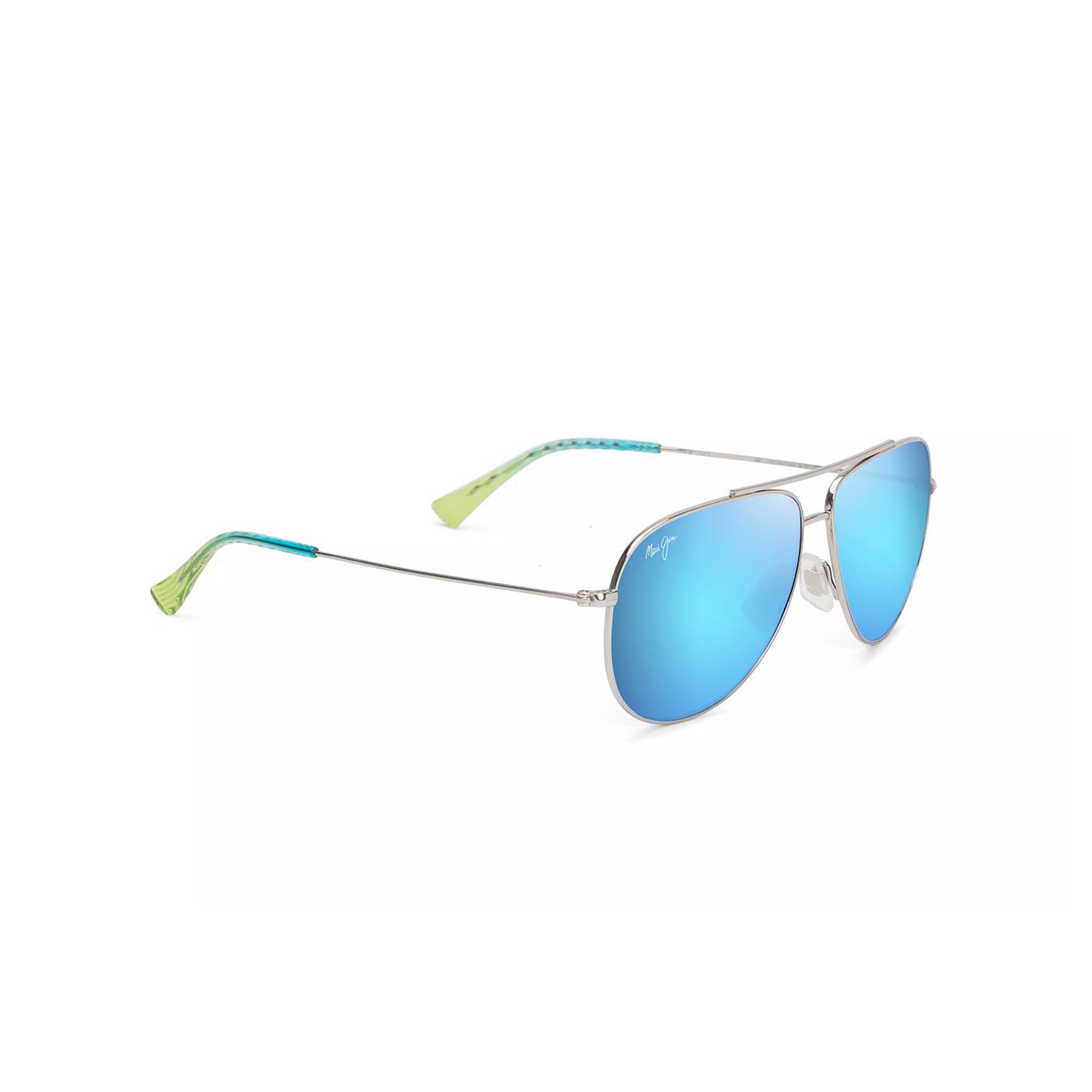 Hau'oli Polarized Sunglasses, Shiny Silver Frame, Blue Hawaii Lens
