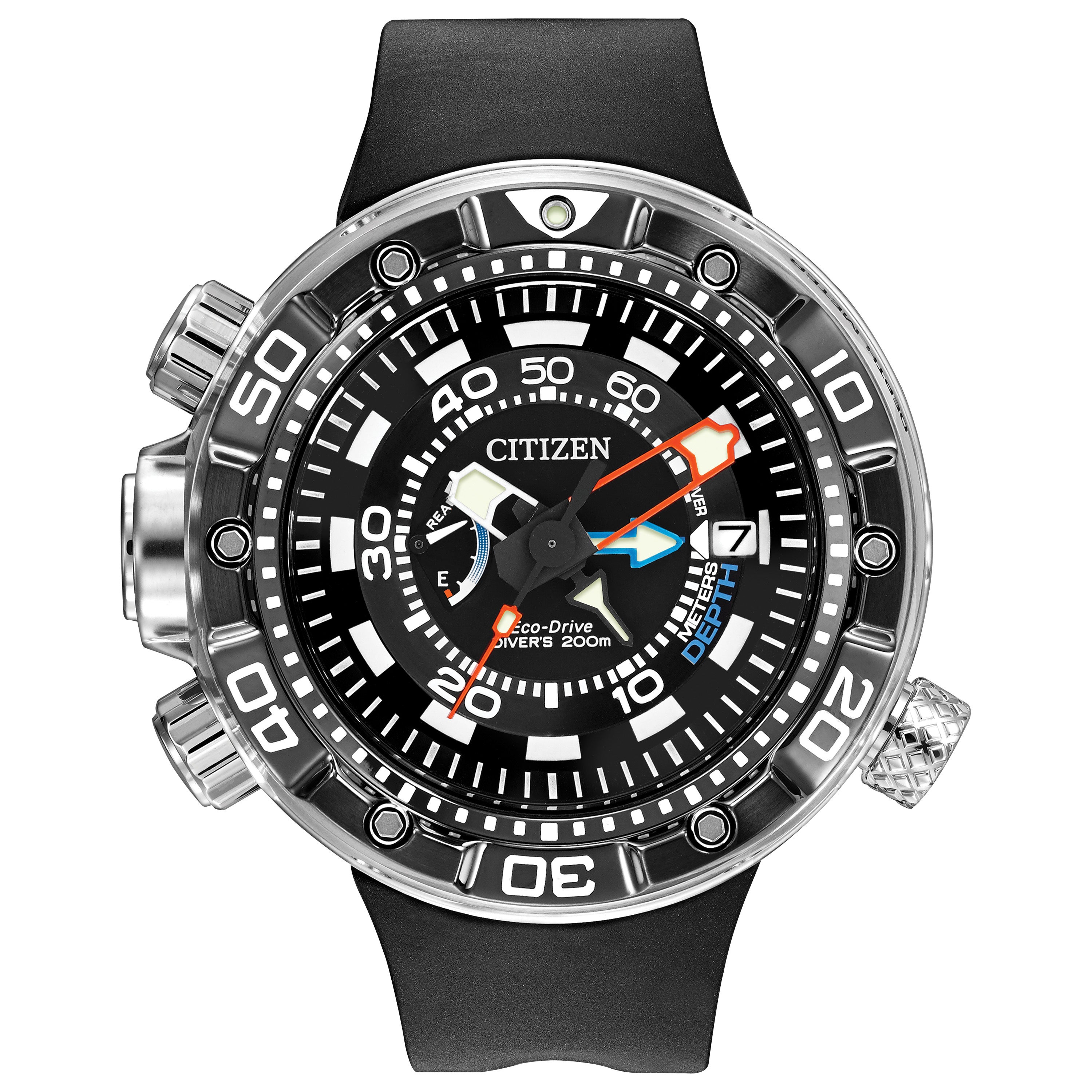 Men's Promaster Aqualand 200M Depth Meter Black Strap Watch, Black Dial