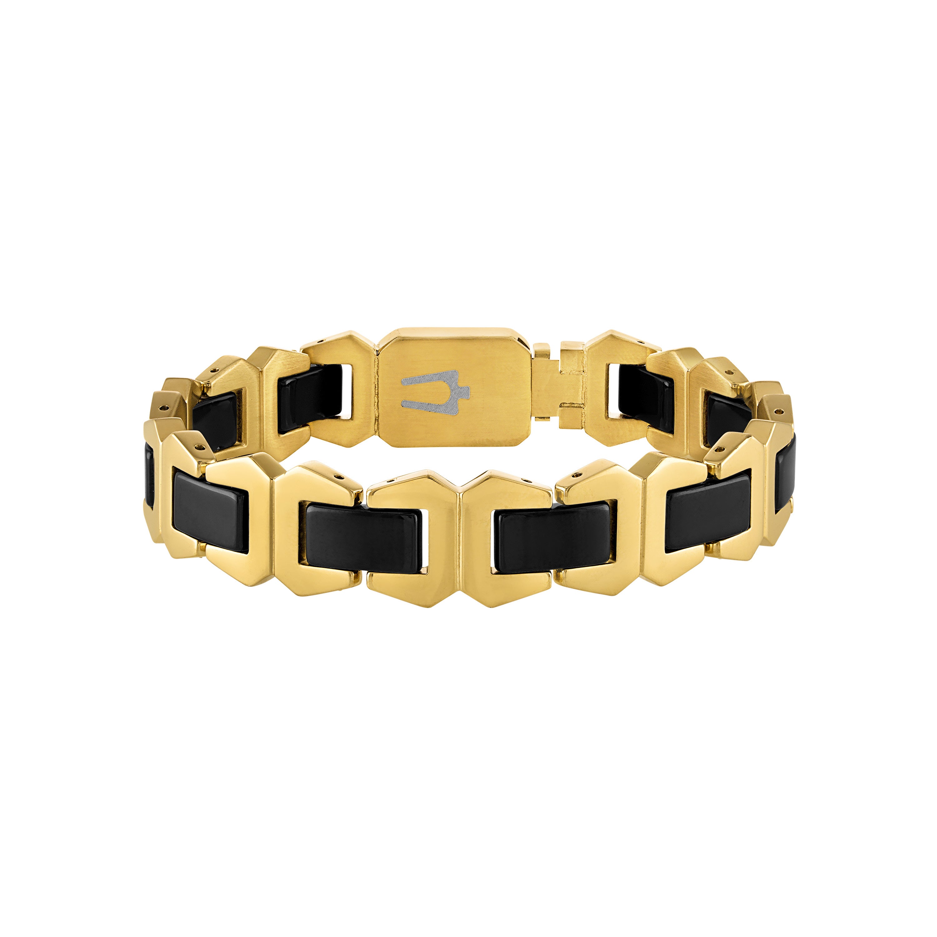 Icon Gold-Tone Stainless Steel & Black Ceramic Bracelet 8.5"