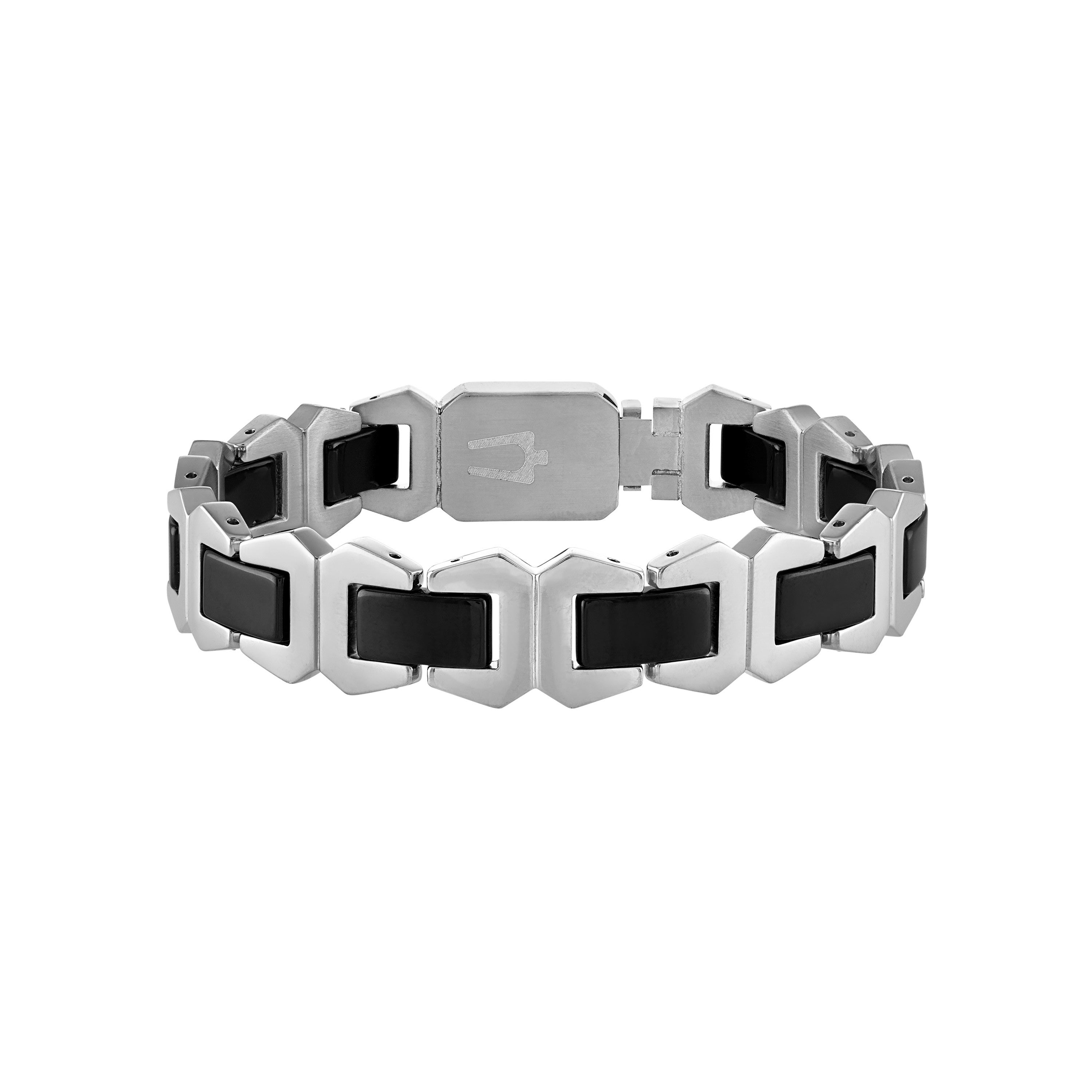 Icon Silver-Tone Stainless Steel & Black Ceramic Bracelet 8.5"