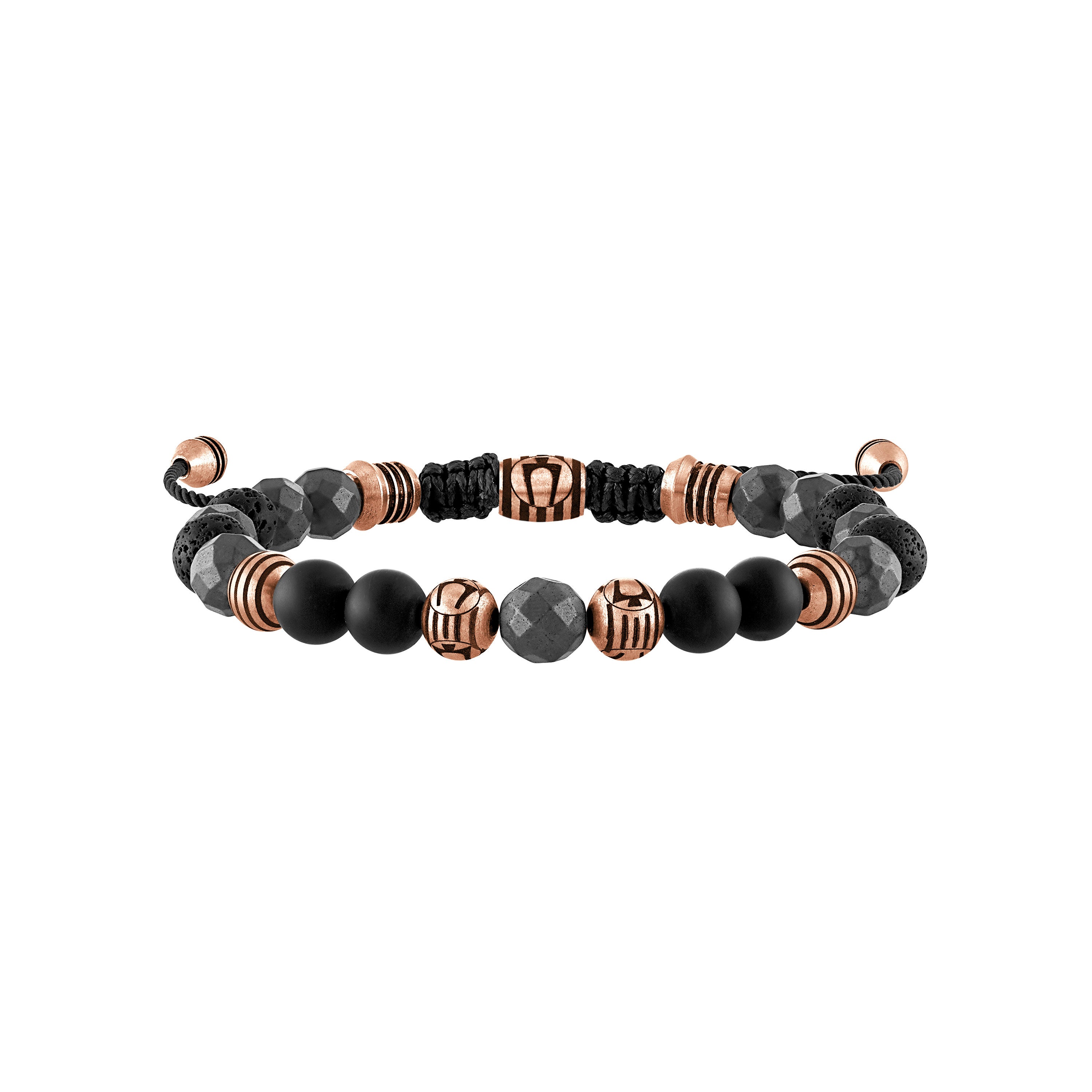 Latin GRAMMY Black Onyx & Hematite Bolo Bracelet w/ Rose-Tone Beads