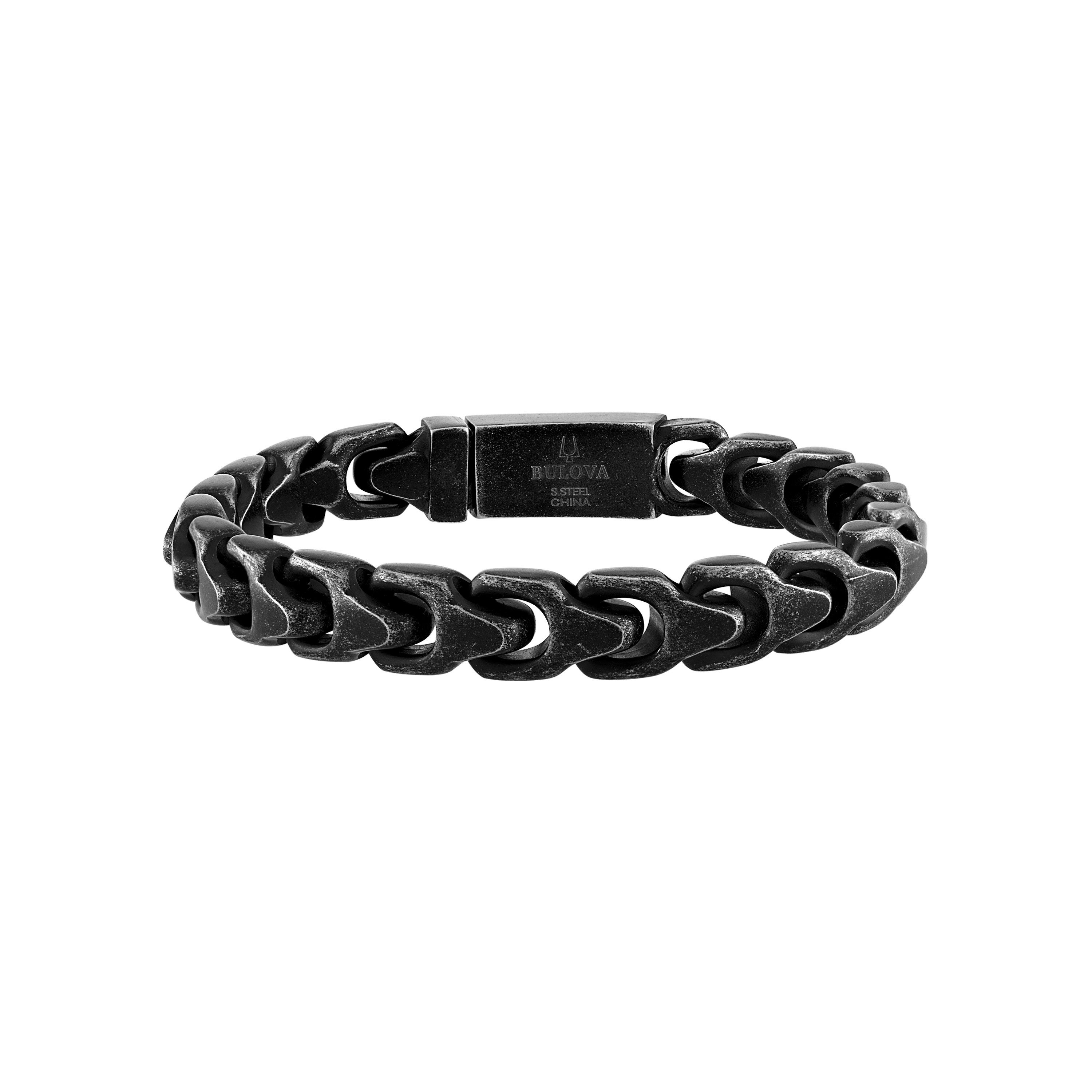 Bulova Link 10mm Antiqued Black Stainless Steel Bracelet 8.5"