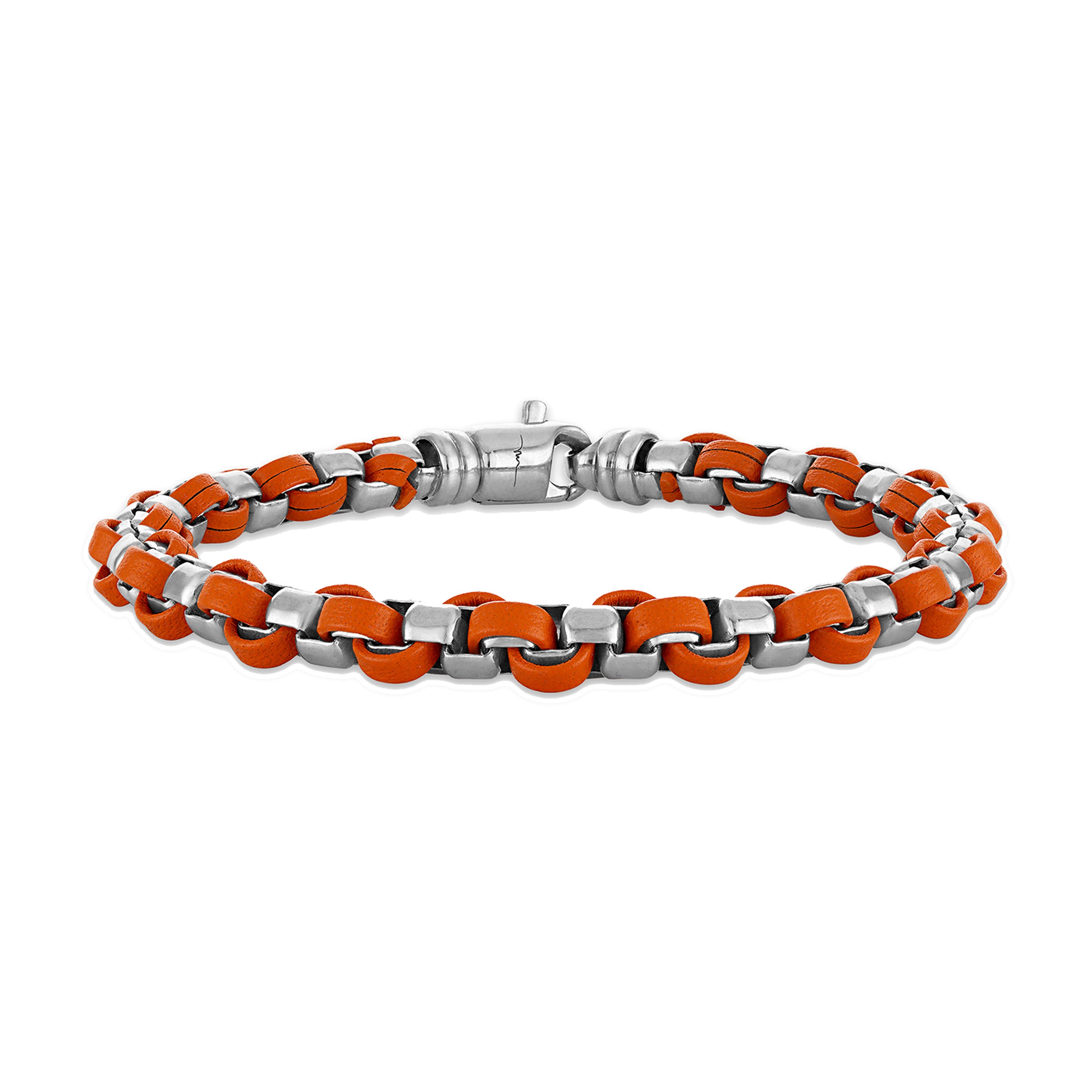 Mark Anthony Classic Sterling Silver & Orange Leather Bracelet 8.5"