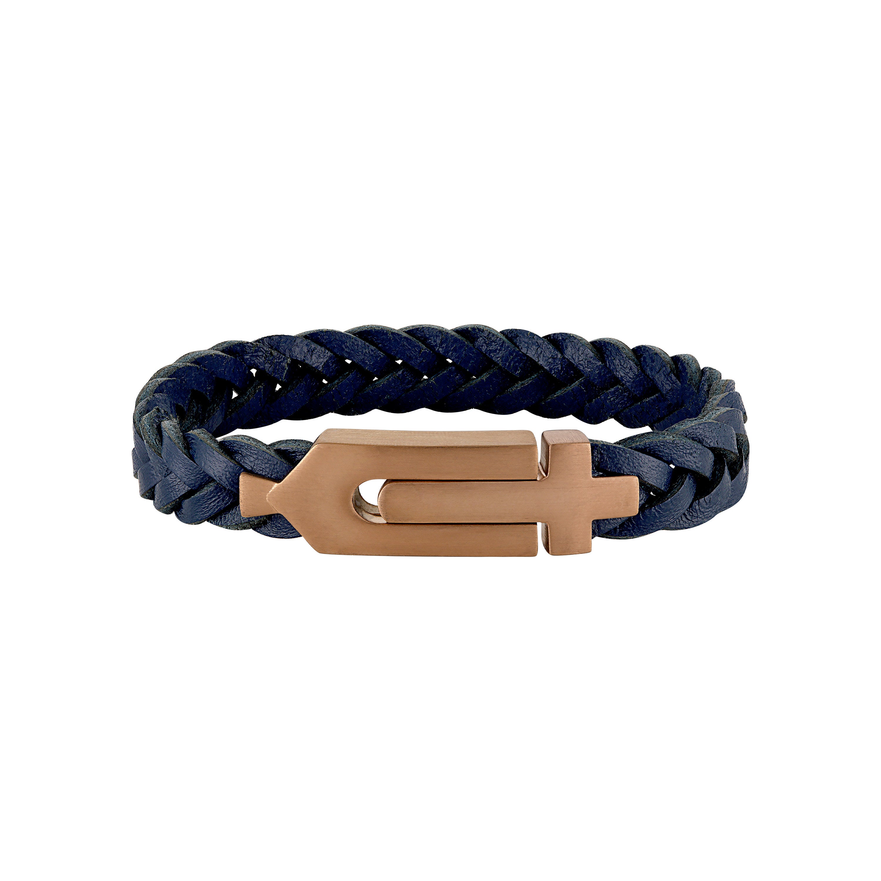 Marine Star Rose-Tone Stainless Steel & Navy Blue Leather Bracelet 8"