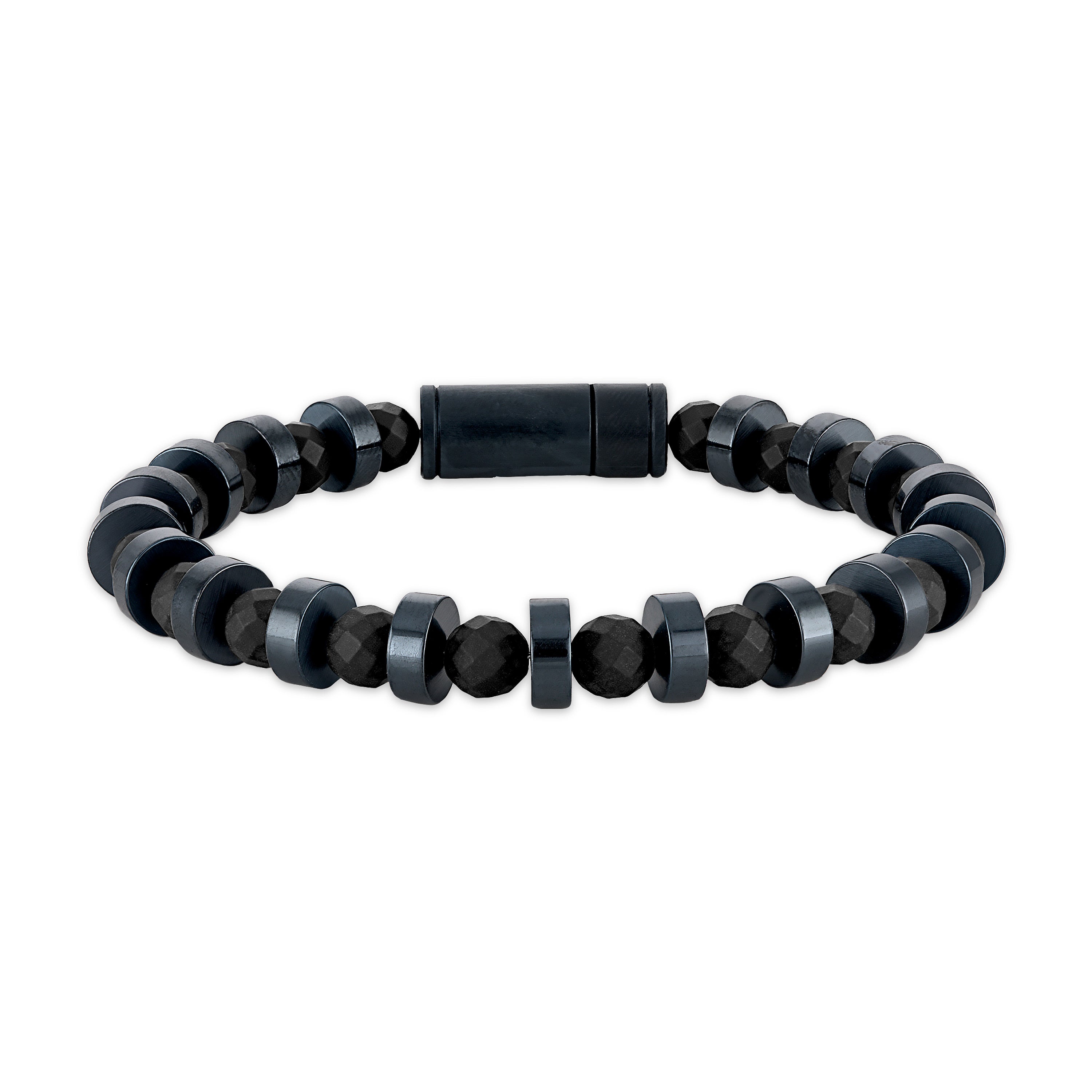 Marine Star Navy Stainless Steel & Black Onyx Beaded Bracelet 8"