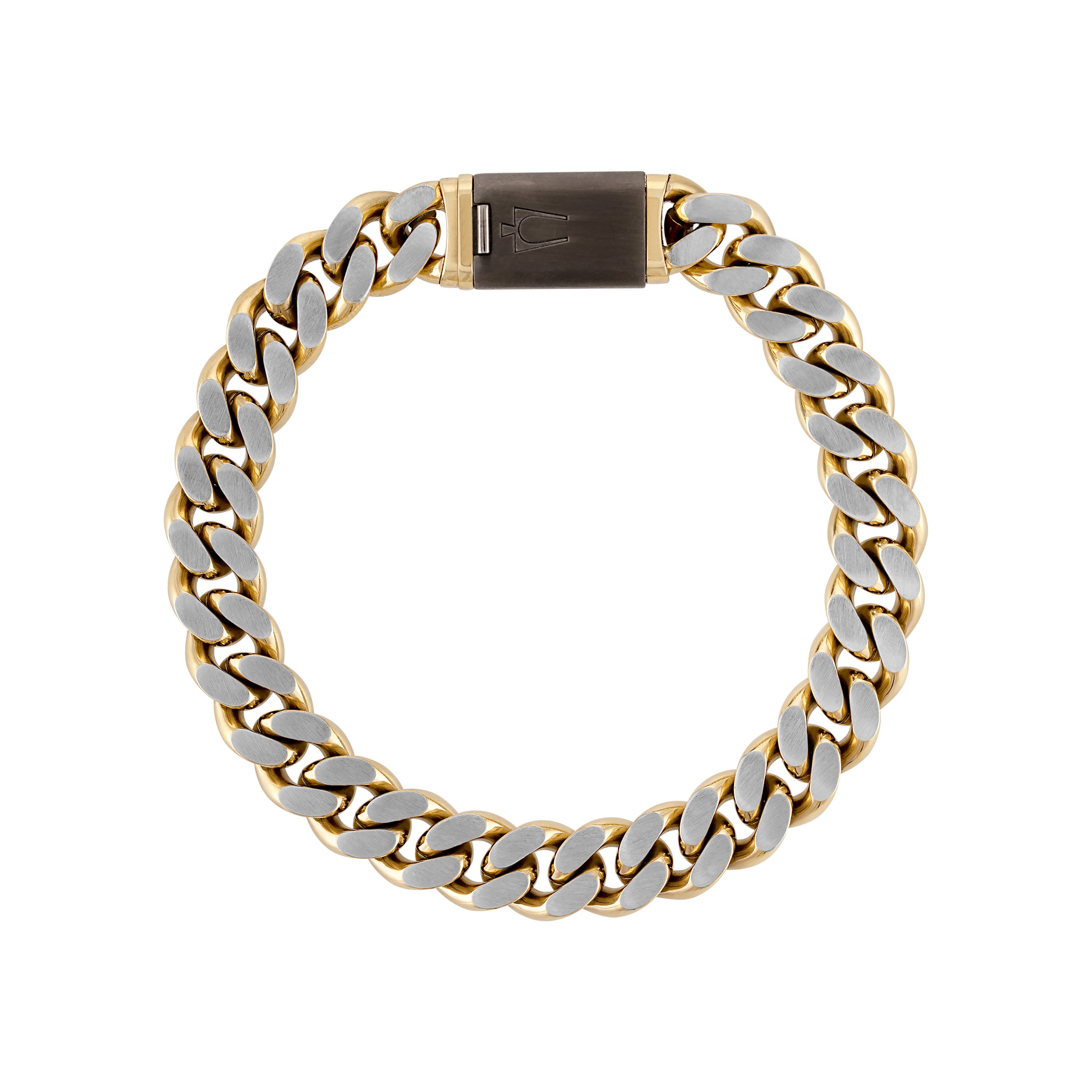 Classic Two-Tone Brushed & Polished Stainless Steel Curb Bracelet 8"