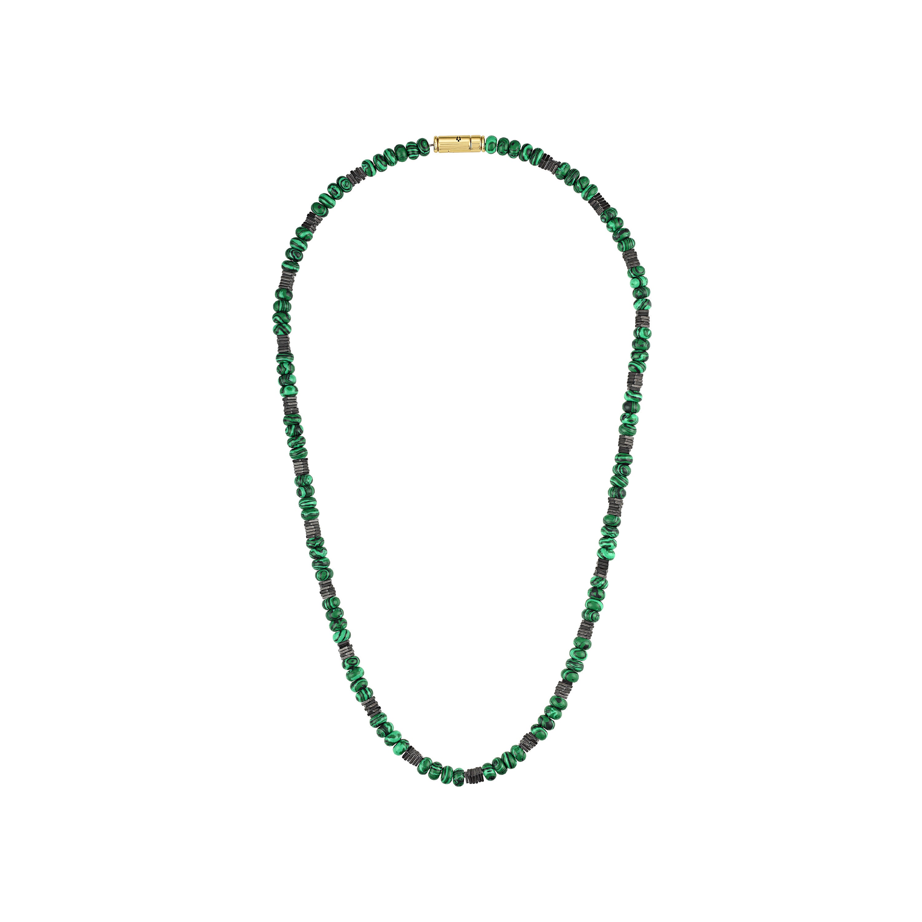 Classic Green Malachite & Hematite Beaded Necklace 22"