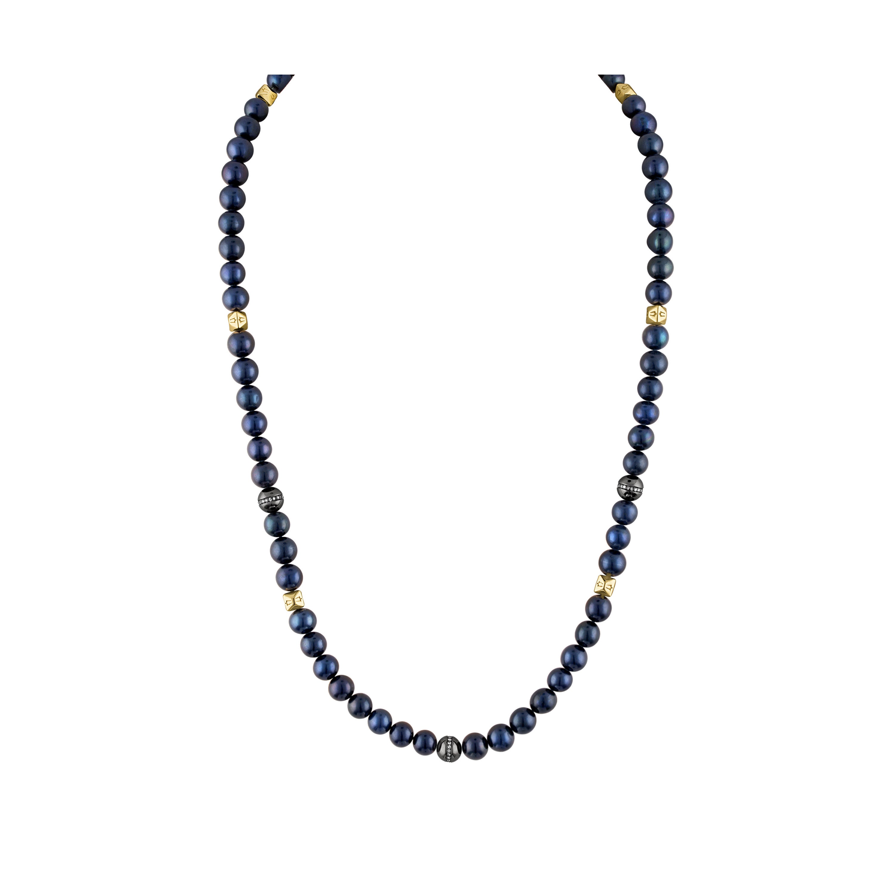 Classic Navy Freshwater Pearls Beaded Necklace 22"