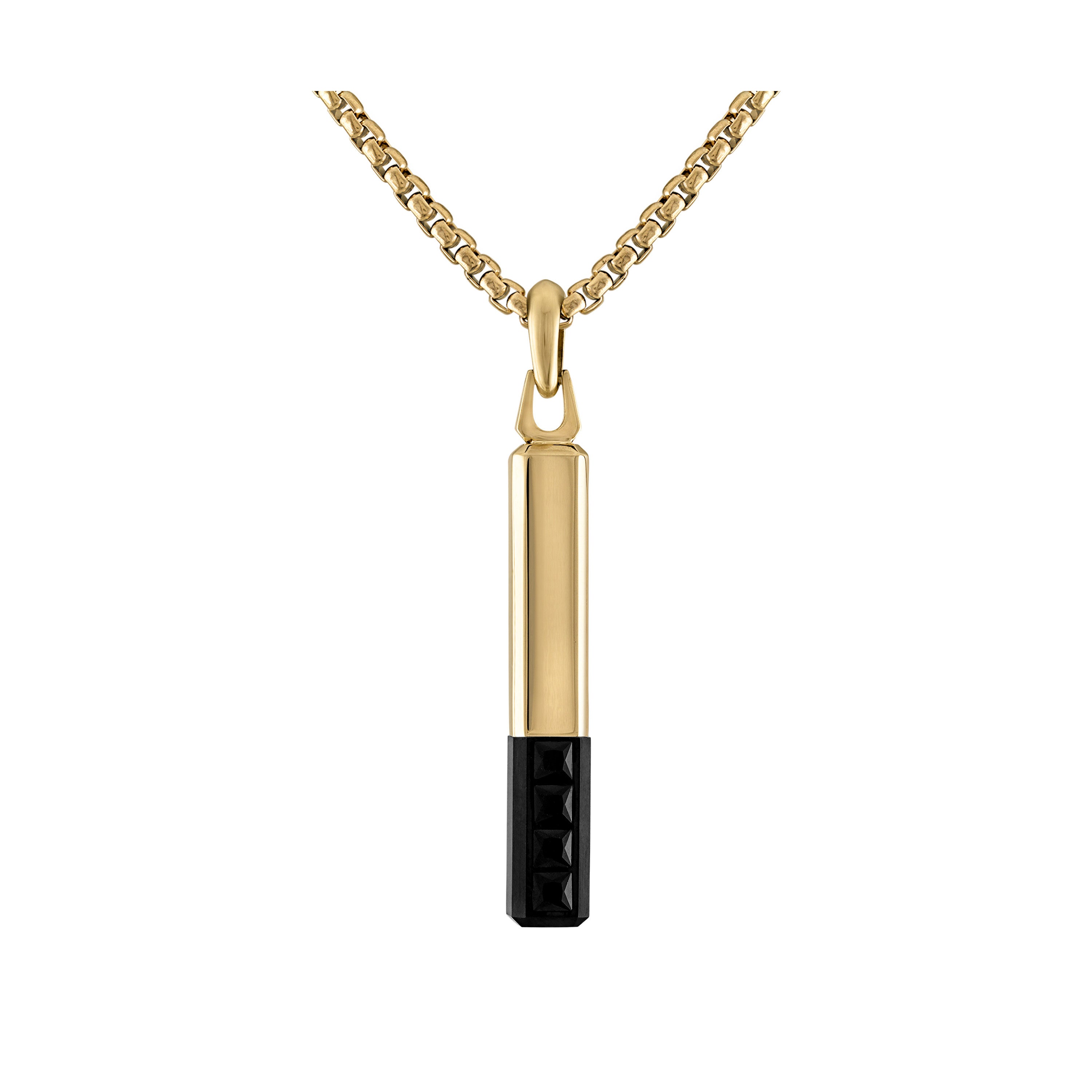 Icon Pendant Gold-Tone Stainless Steel & Black Spinel Amulet Necklace 24"-26"
