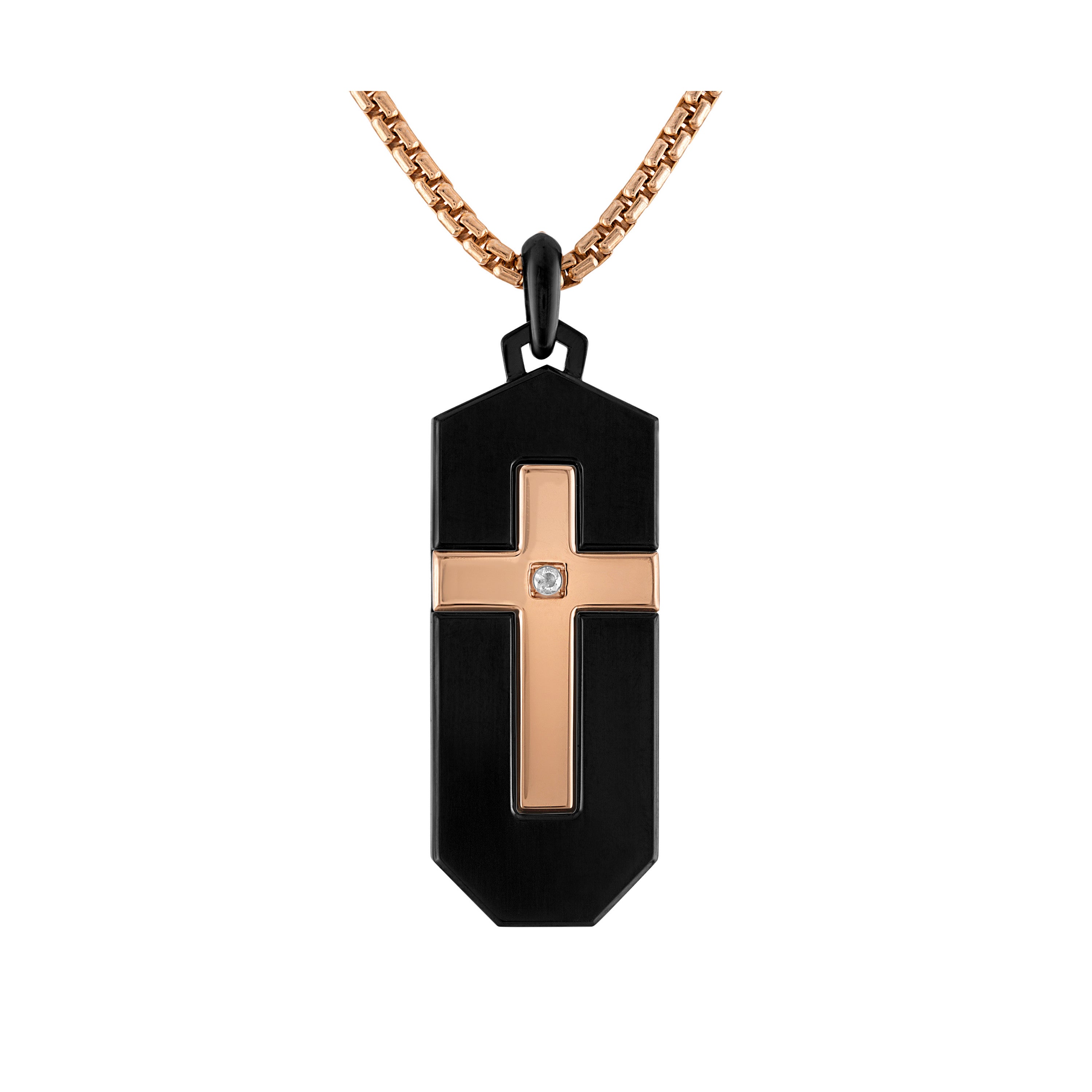 Latin GRAMMY Black & Rose Gold-Tone Stainless Steel Pendant Necklace 24"-26"