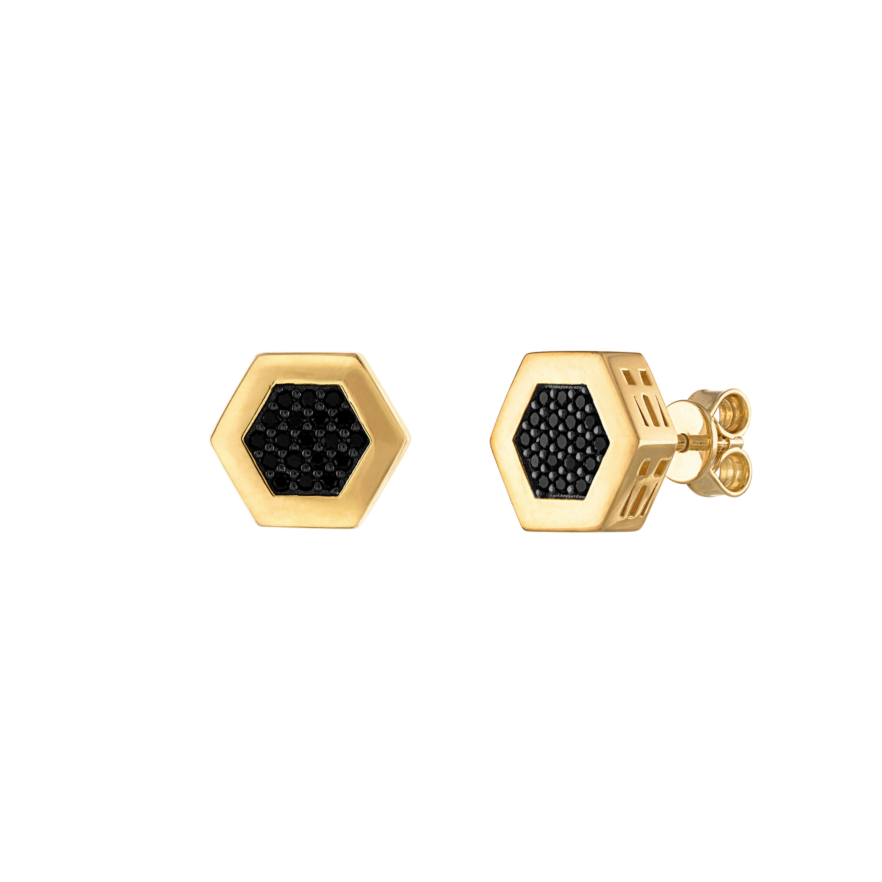 Icon Gold & Black Diamond Hexagon Earrings 10mm