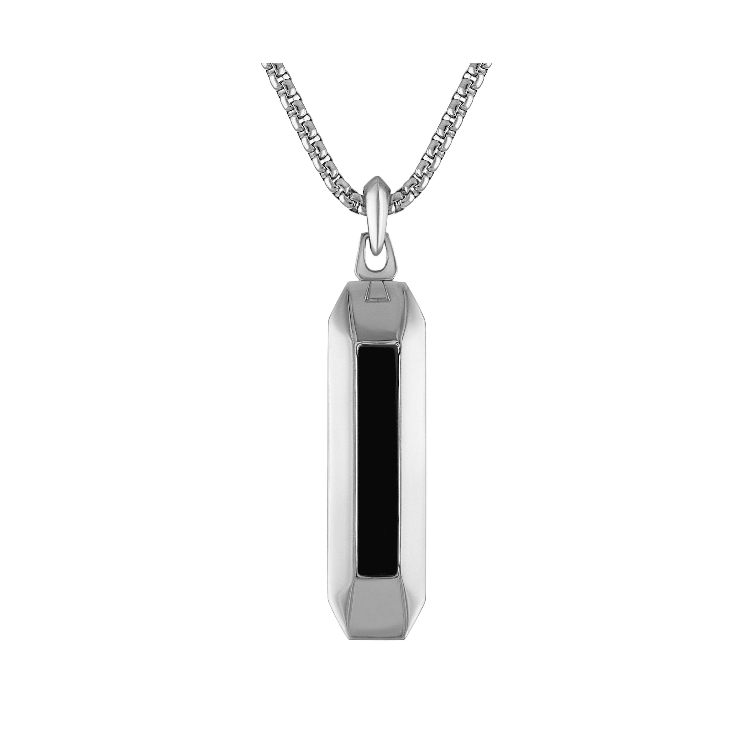 Marine Star Silver-Tone Stainless Steel & Black Onyx Pendant Necklace 24"-26"