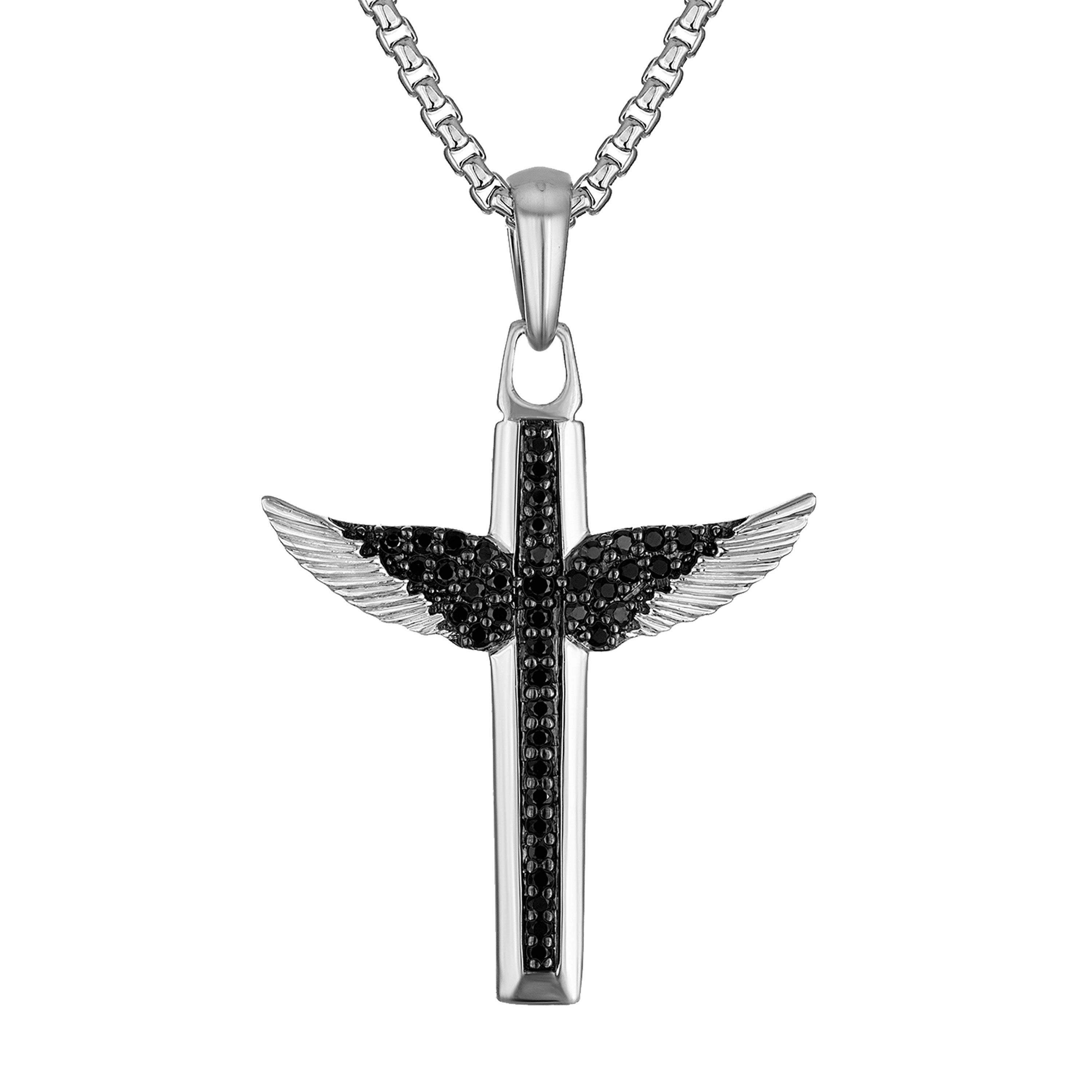 Marc Anthony Sterling Silver & Black Diamond Angel Wing Cross Necklace 24"-26"