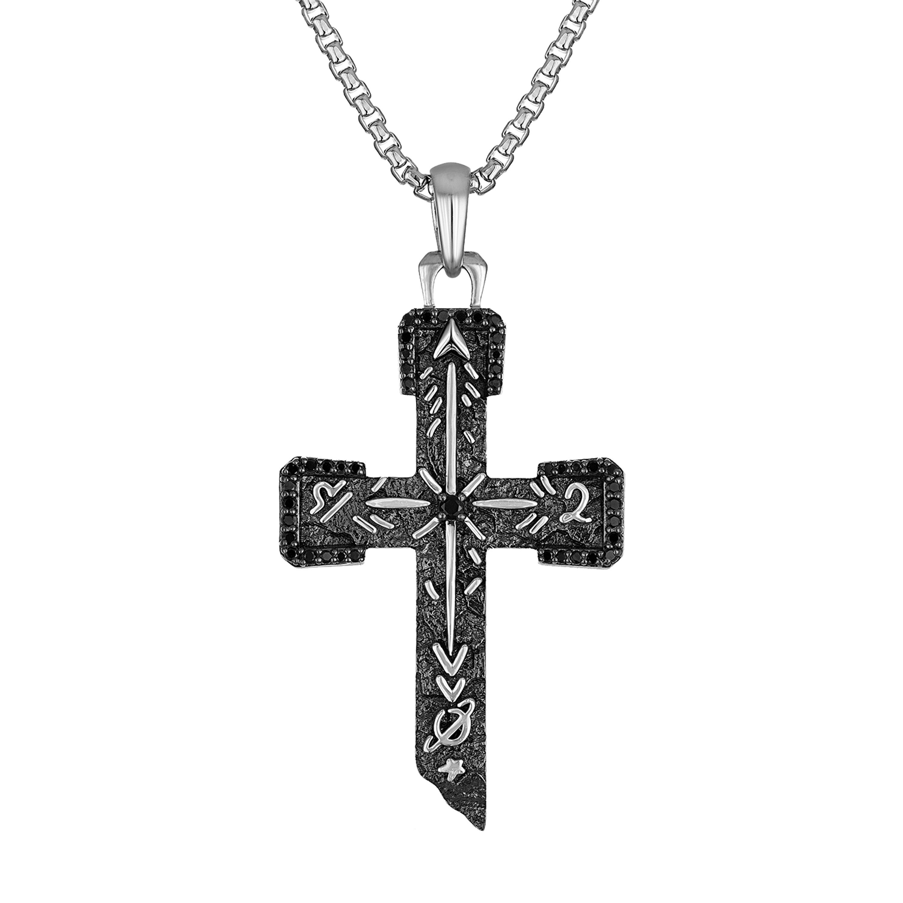 Marc Anthony Sterling Silver & Black Diamond Icon Cross Necklace 24" -26"