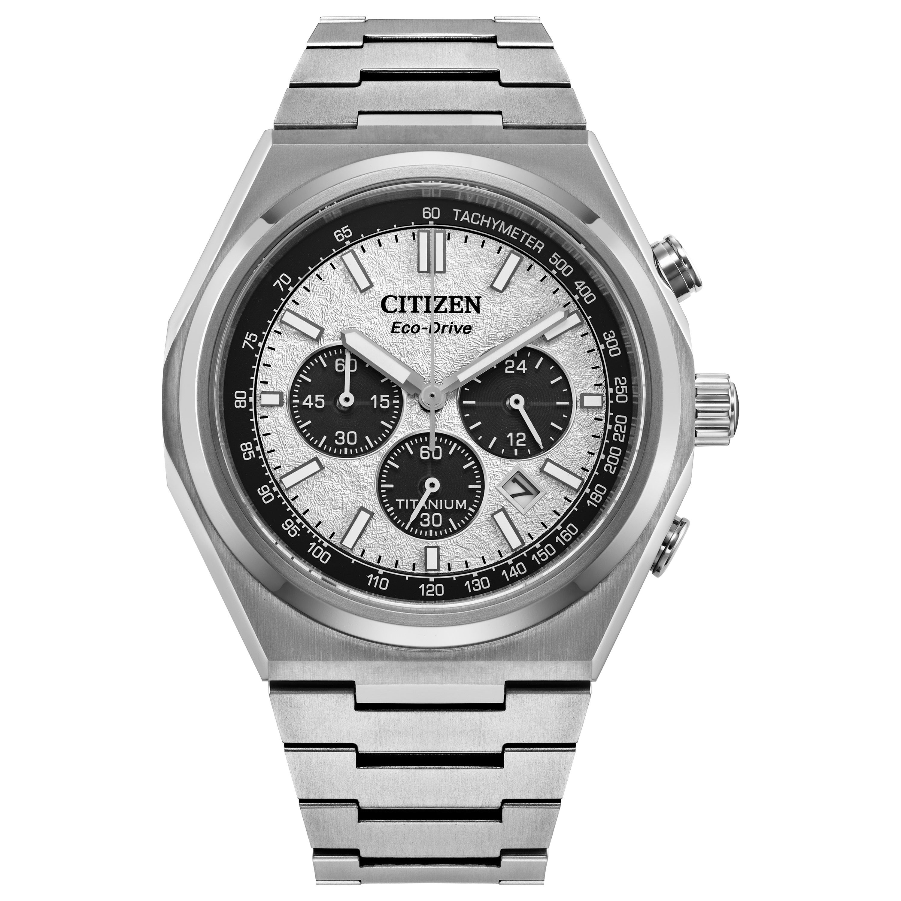 Men's Zenshin Chrono Super Titanium Eco-Drive Silver-Tone SS Watch, Silver Dial