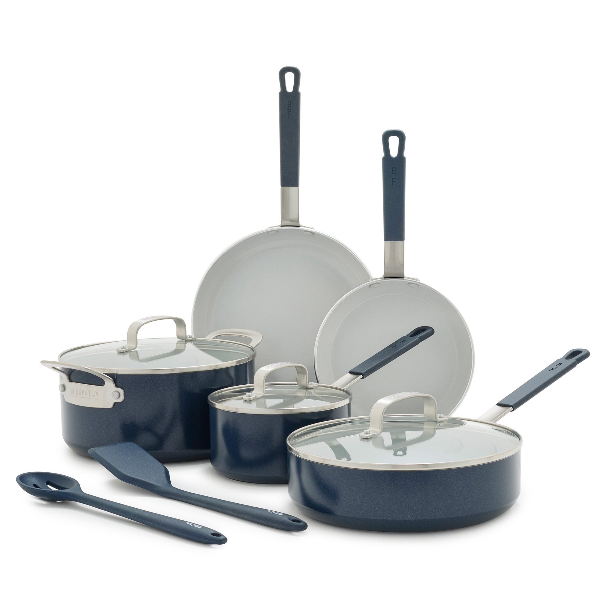 Bobby Flay Professional Ceramic Nonstick Aluminum 10pc Cookware Set Oxford Blue