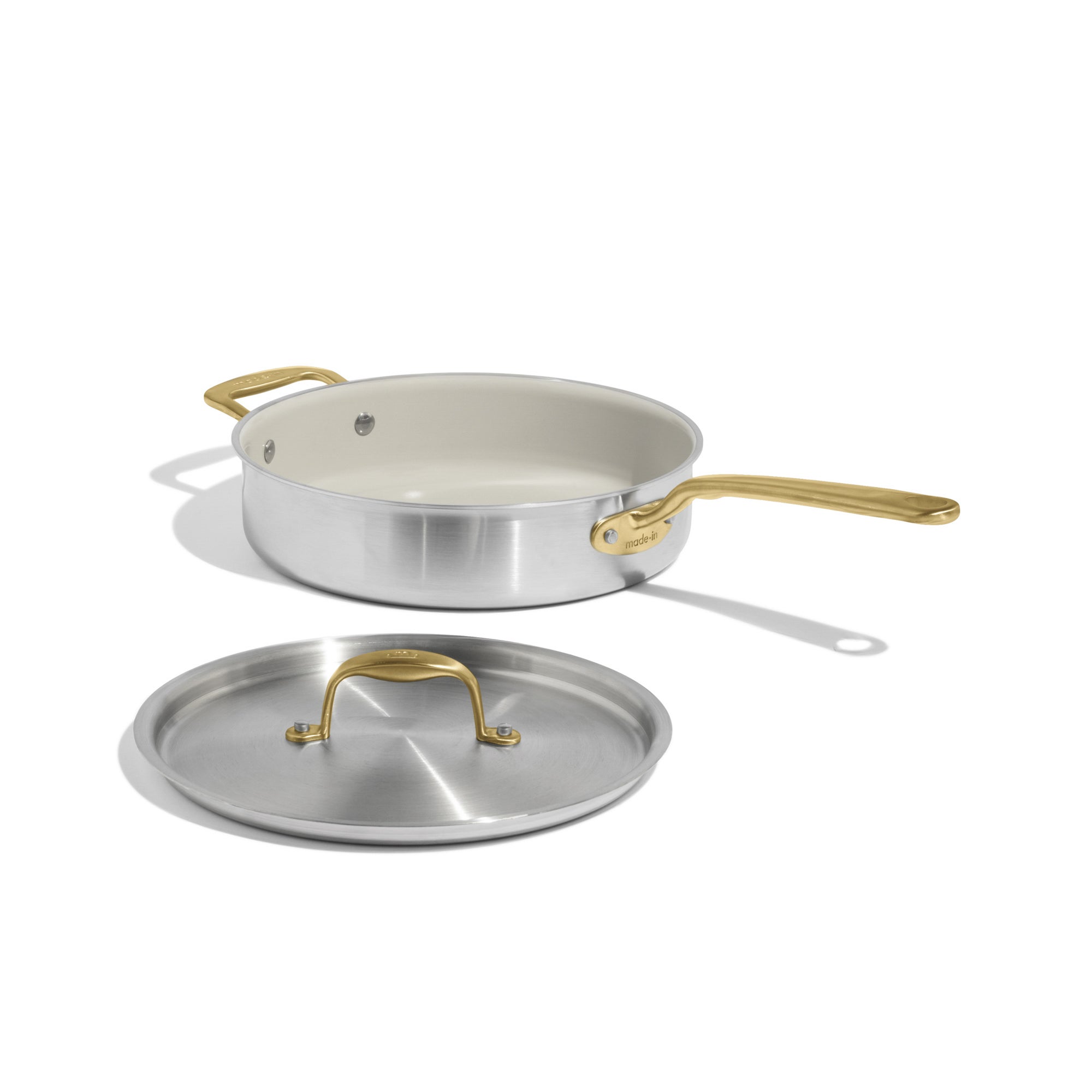 3.5qt CeramiClad 2.0 Non Stick Saute Pan w/ Lid Sand w/ Antique Brass Handle