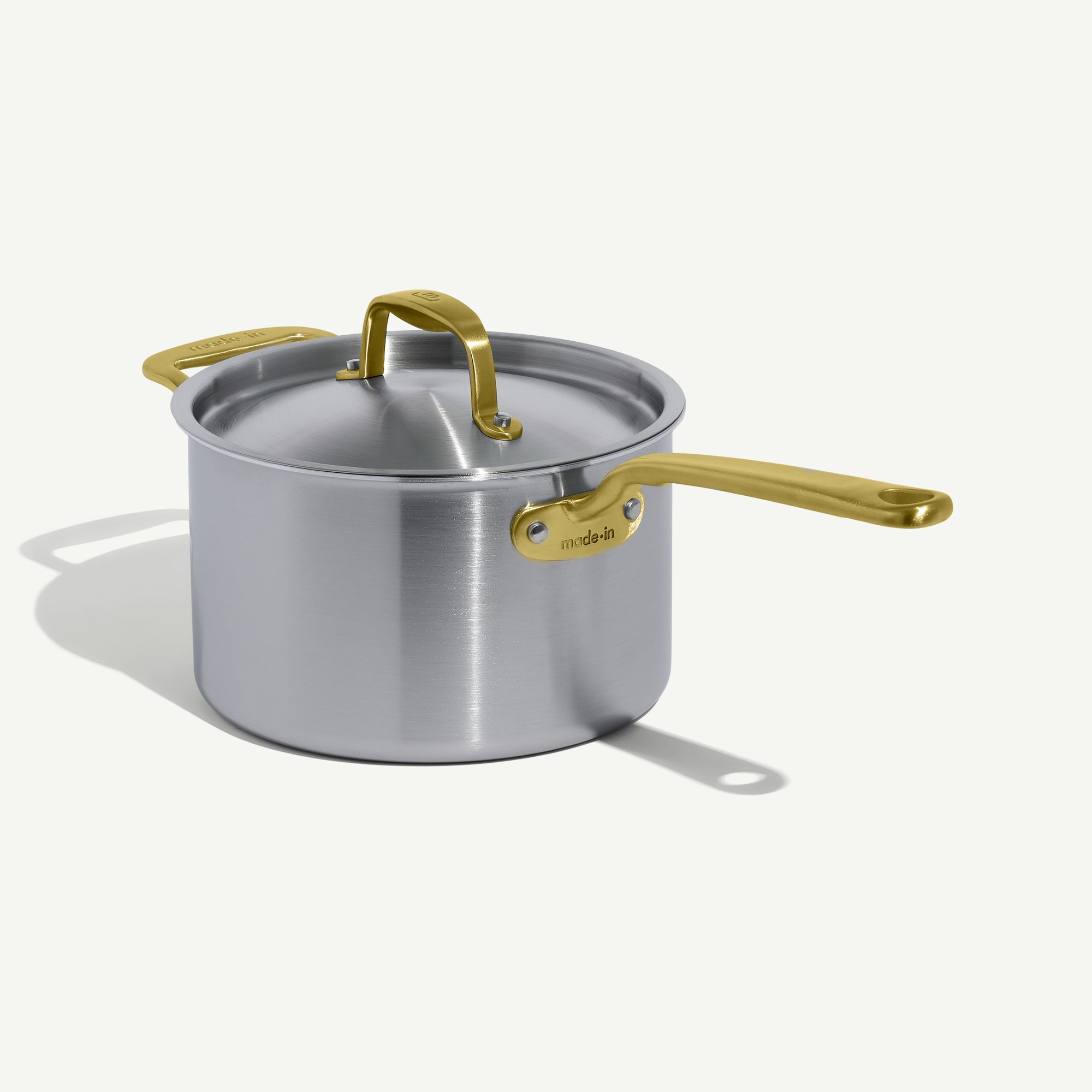 3.5qt Stainless Clad Saute Pan w/ Lid Antique Brass Handles