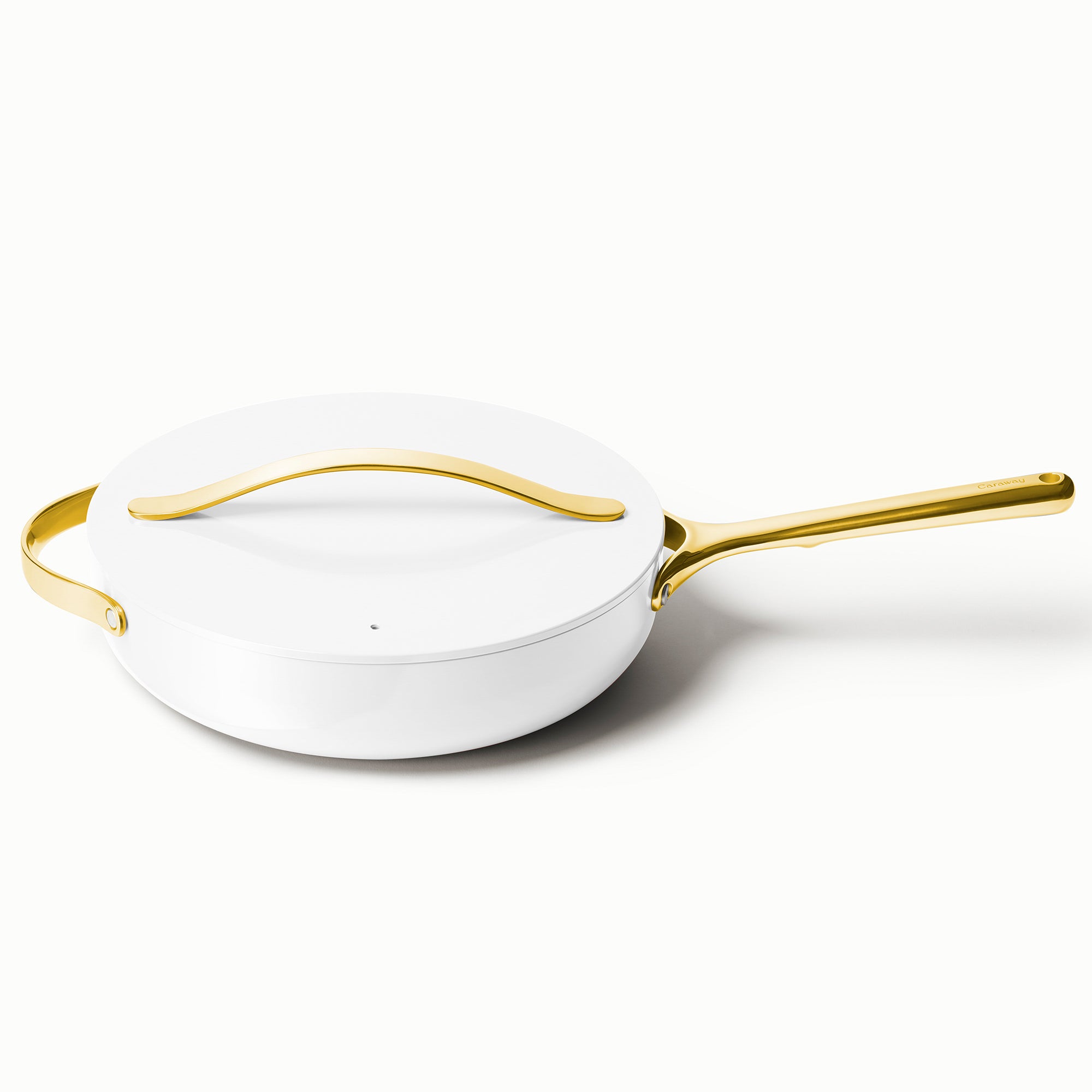 3qt Iconics Nonstick Ceramic Saute Pan w/ Lid White/Gold