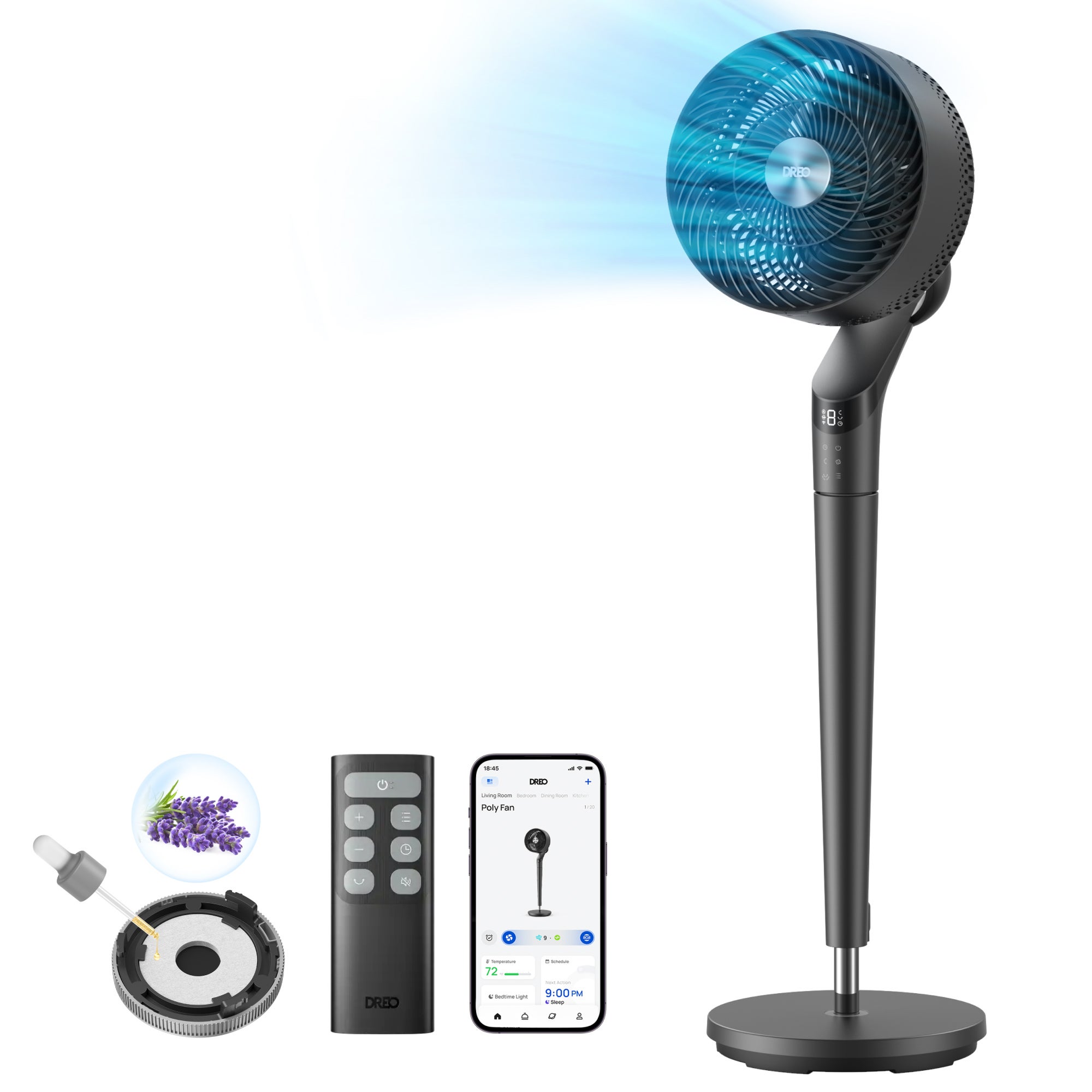 8" Smart Pedestal Floor PolyFan 9 Speed w/ Remote