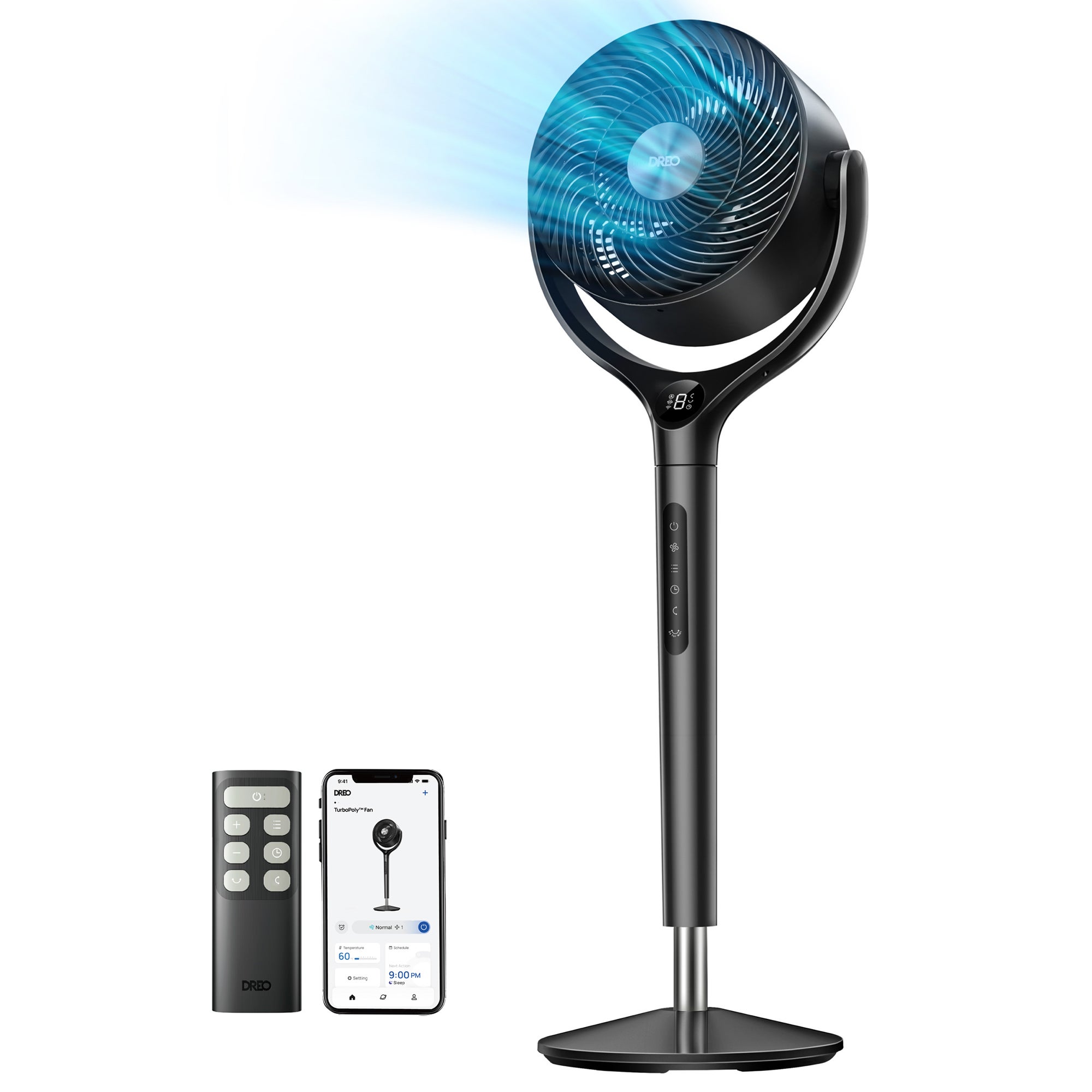 9" Smart 3D Adjustable Pedestal Floor PolyFan w/ 9 Speeds
